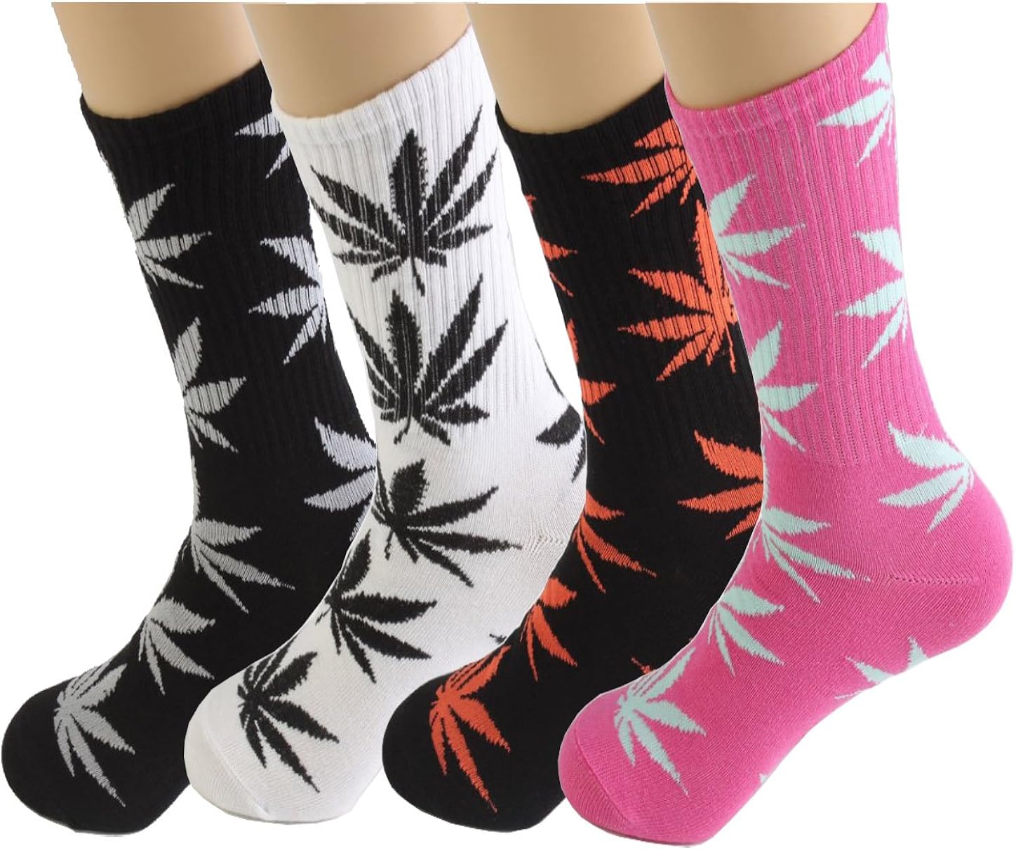 4 Pairs Pack Marijuana Weed Leaf Printed Cotton Athletic Sports High