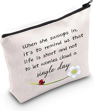JXGZSO Good Luck Ladybug Makeup Bag With Zipper Gifts For Women When She Swoops In Its To Remind Us Not To Let Worries Cloud A Single Day Cosmetic Bag Ladybug