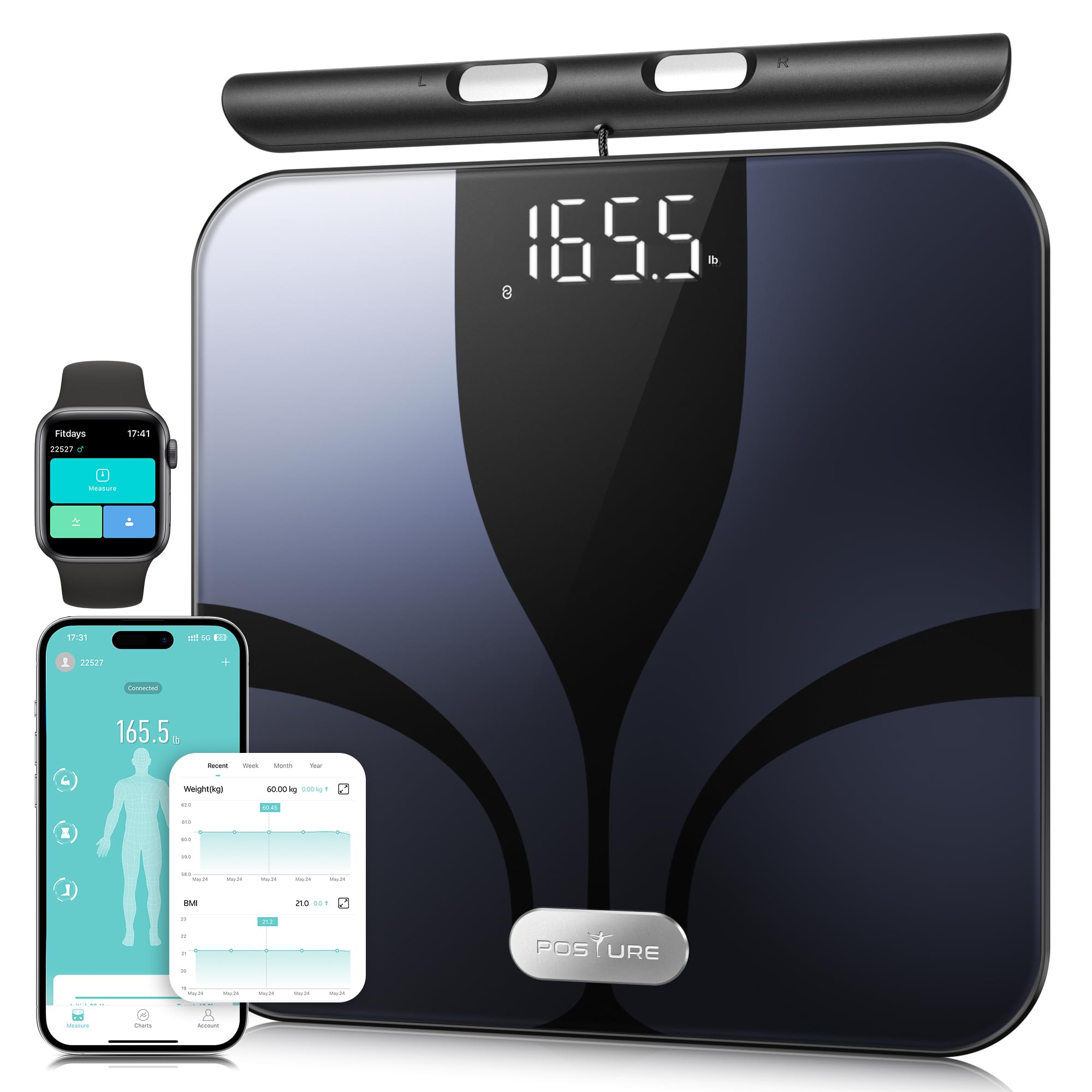Posture Scale for Body Weight and Fat, Digital Bathroom Scale BMI Weighing Bluetooth Body Fat Scale, 8 Electrode Smart Body Fat Scale, Full Body Composition Analyzer with Voice Prompt