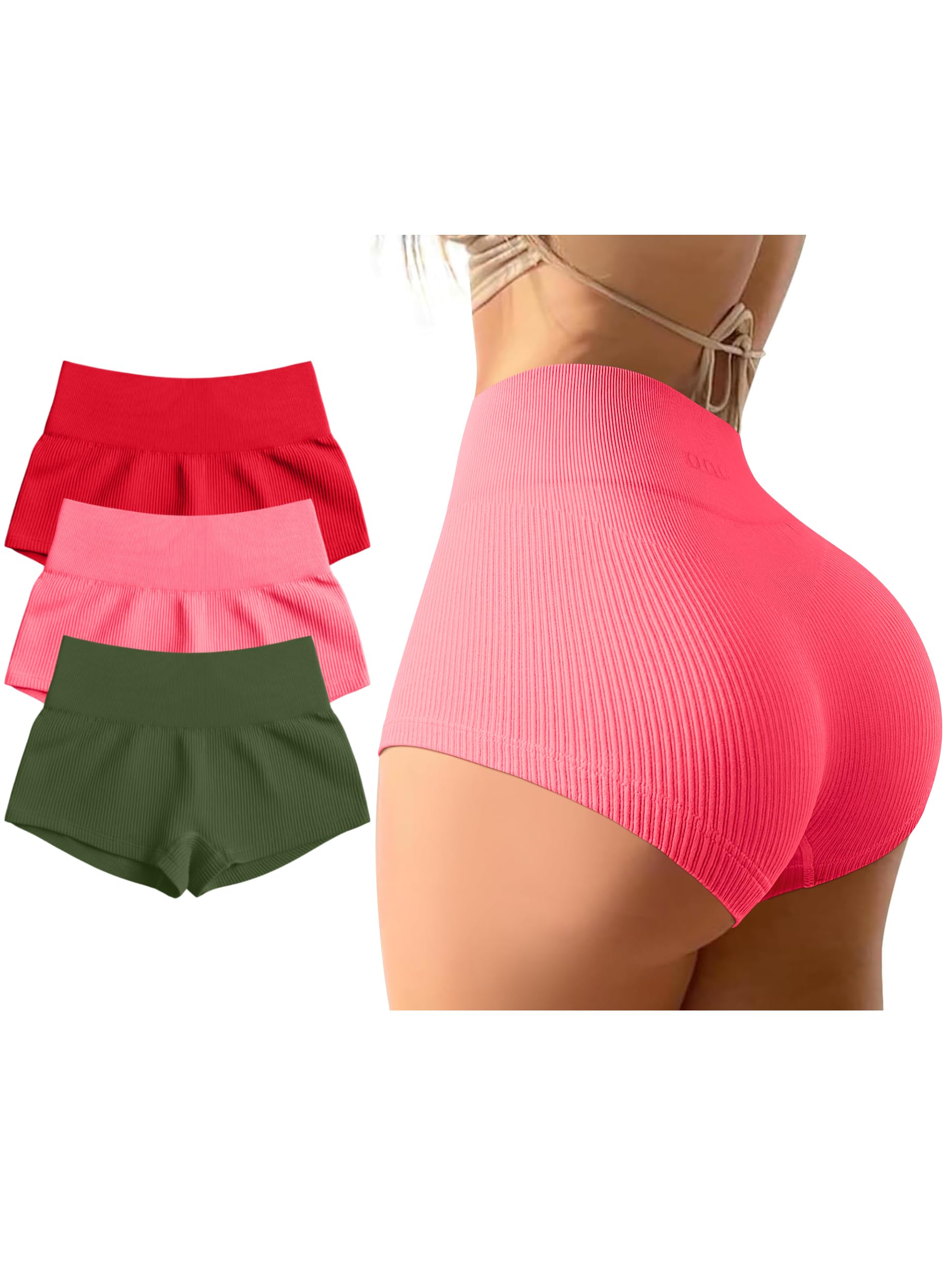 OQQ Women 3 Piece Yoga Shorts Sexy High Waist Booty Stretch Workout Exercise Hot Shorts