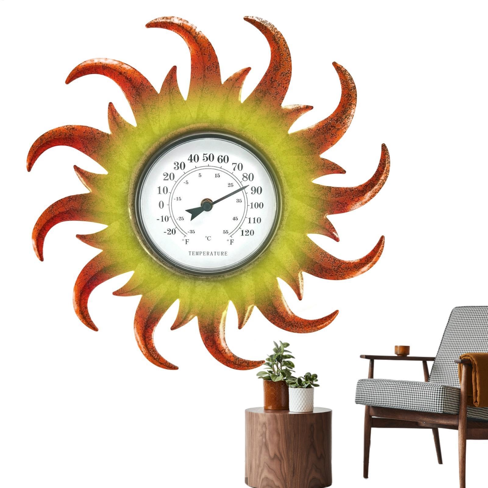 Termometro decorativo da esterno, 40 x 40 x 4 cm, a forma di | sole, per terrazza, soggiorno, serra da giardino, cantina, senza batterie necessarie