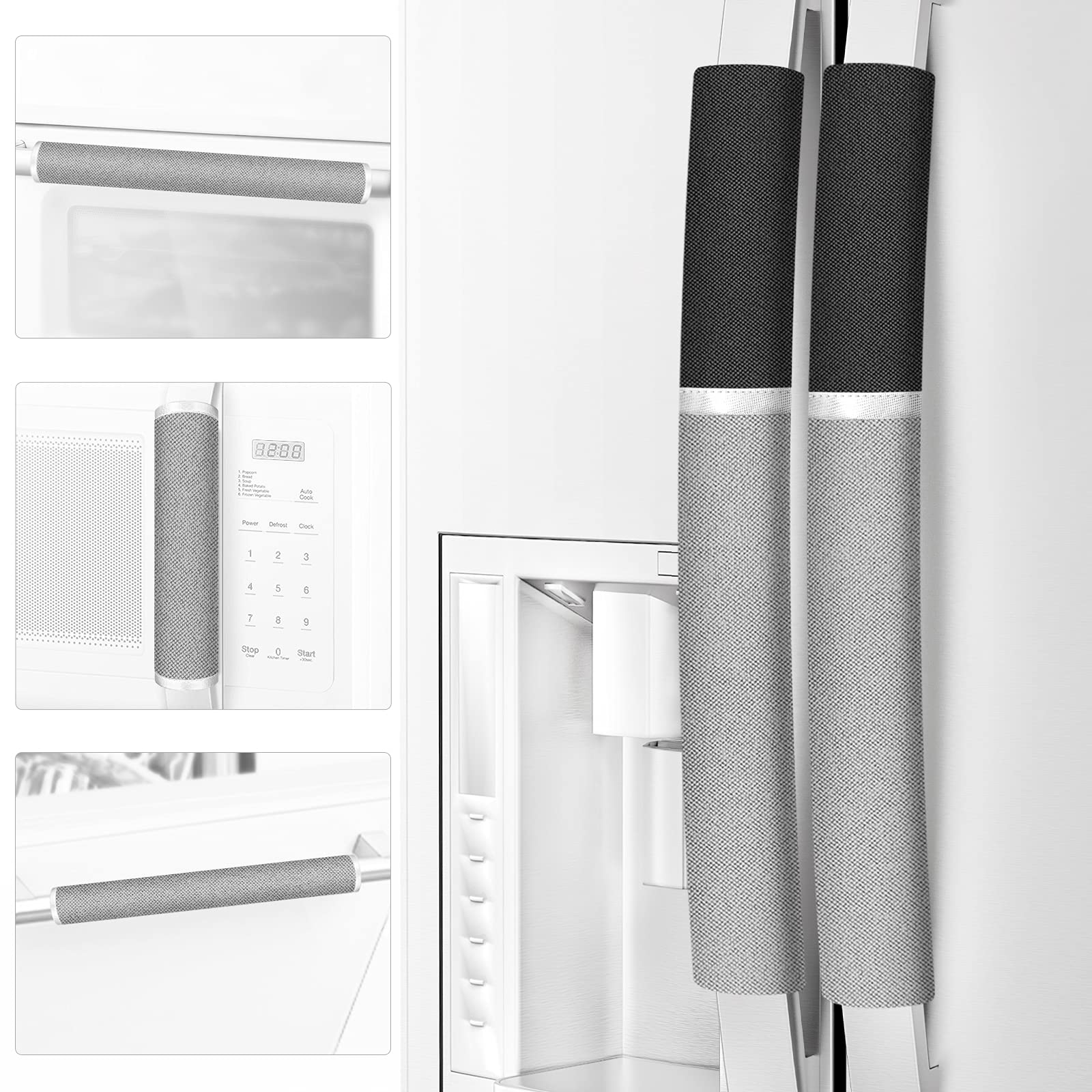 Refrigerator Door Handle Covers, 5PCS, Safeguard Your Kitchen and Appliances and Keep Them Clear of Grease, Stains etc. Upgrade Your Kitchen Decor with Original Design,Timesaver! (Black/Grey)