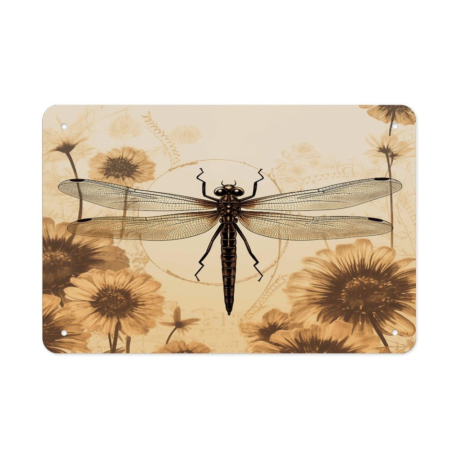 Fodpand Style Dragonfly On Sunflower Wall Art Metal Signs Tin Sign