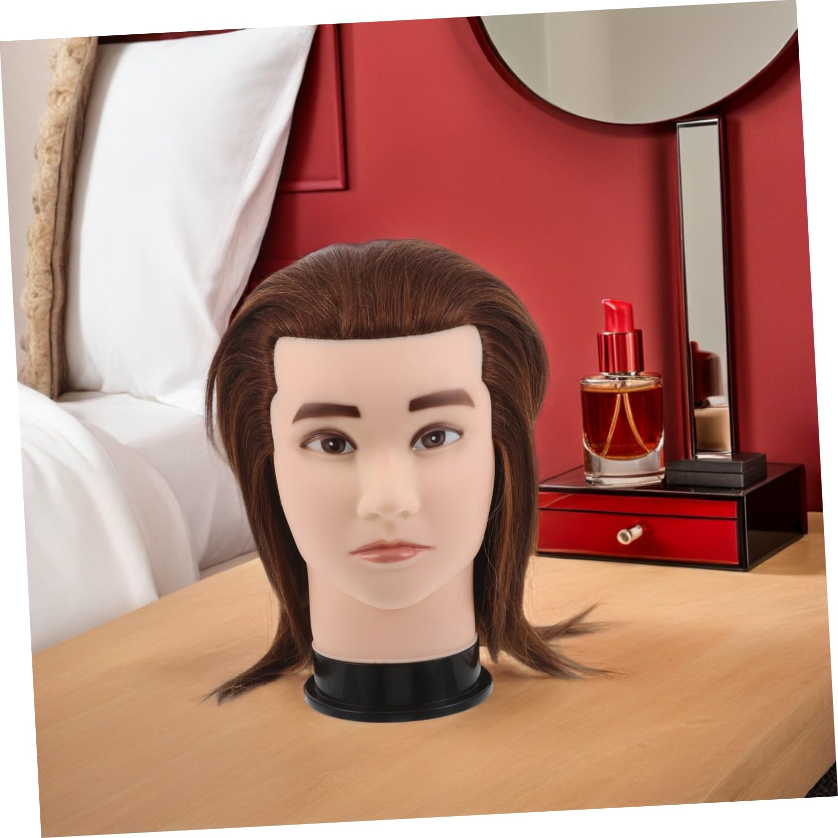 Anneome Realistischer Übungskopf für Frisuren mit Echthaar Braun aus Hochtemperaturbeständigem Fasermaterial Komfortabler Griff für Friseursalons und Persönliche Übung