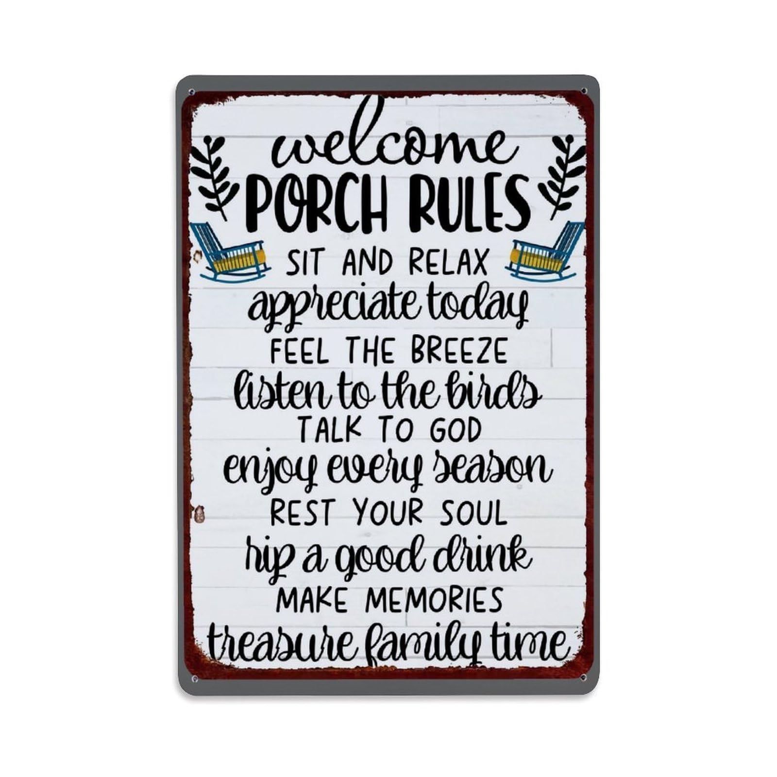 Jdfenggu Vintage Welcome Porch Rules Sign Retro Metal Tin Sign, Metal Poster For Bar, Home, Man Cave, Kitchen, Laundry Room Art Decor 8X12 Inch