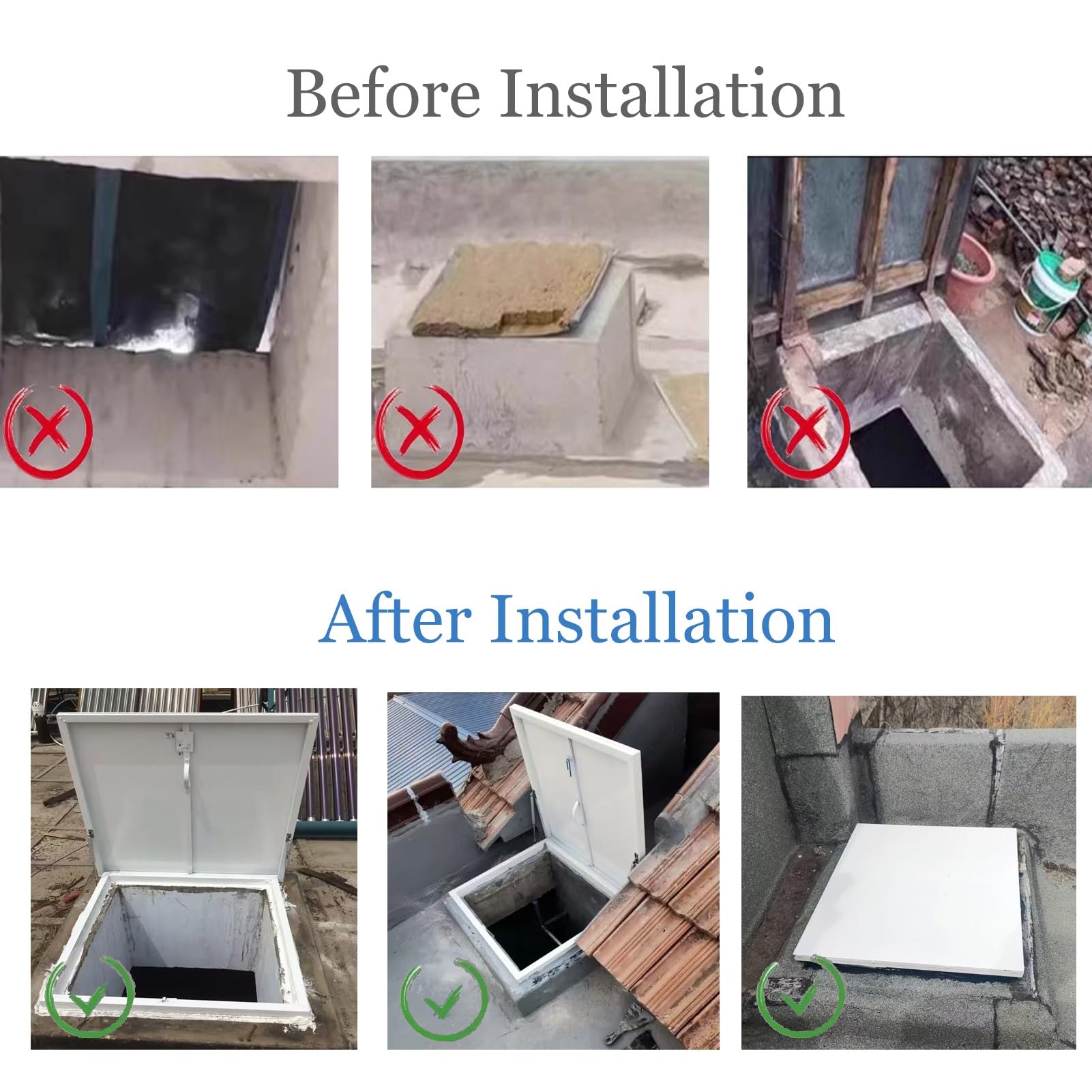Cubierta de escotilla de acero galvanizado, 34 x 34 pulgadas, impermeable, para puerta de acceso al techo, apertura de seguridad, acceso de emergencia al techo, solución de entrada segura y protección