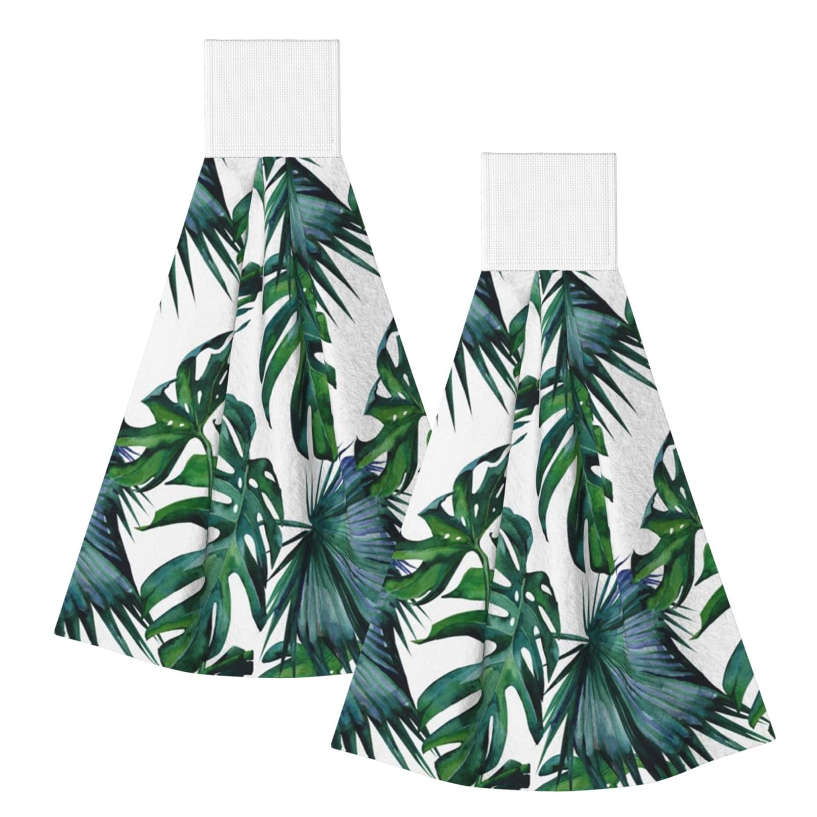 DOPKLNA Tropical Hibiscus Palm Leaves Coral, 2 Pcs Hanging Coral Fiber Hand Towels for Bathroom, Absorbent Kitchen Towels