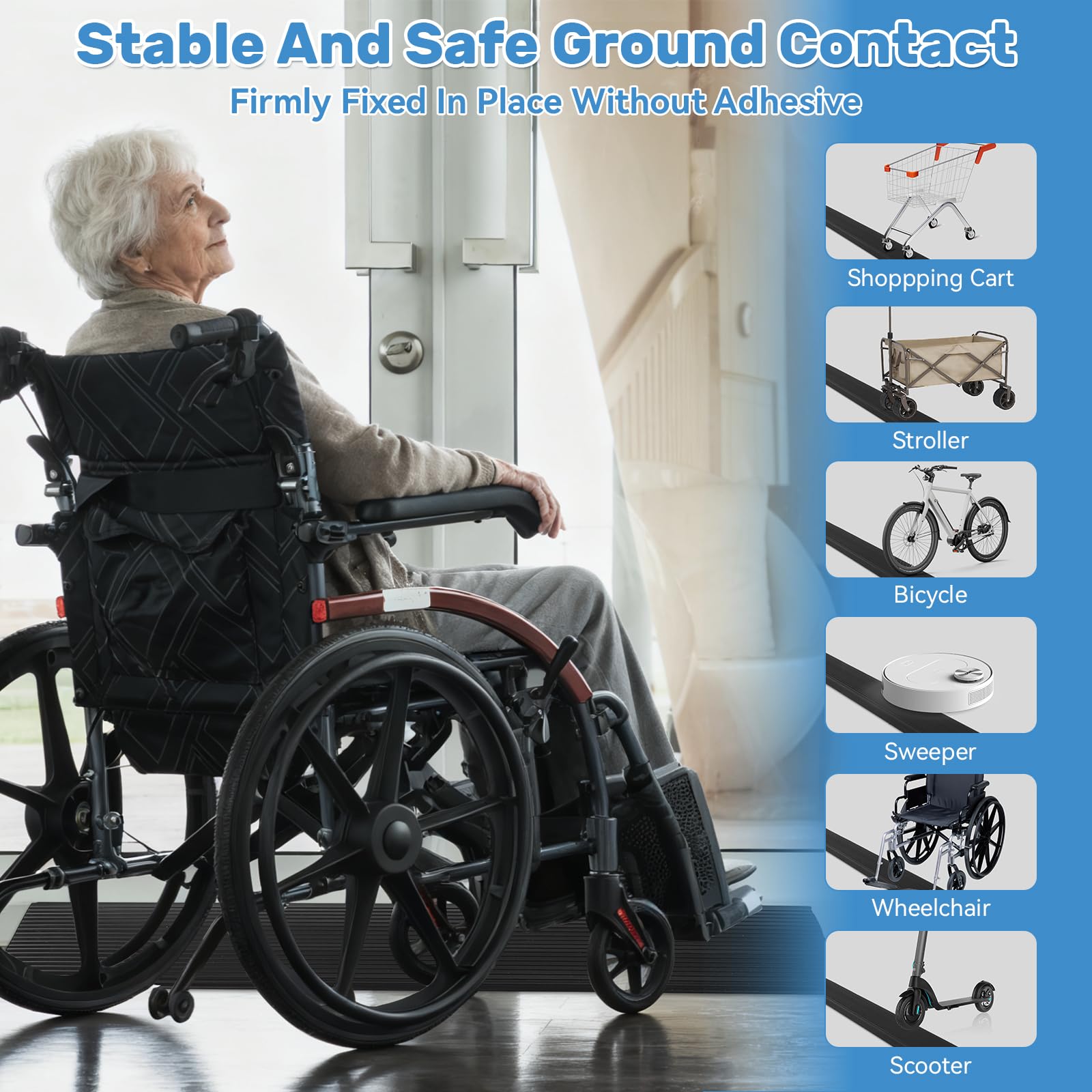 Rampe per soglie per porte, 101,6 cm, striscia di transizione per pavimento, autoadesiva, 1,5 cm, rampe per sedie a rotelle, per la casa, in gomma, per gradini di casa (nero, 1,5 cm, altezza 203,2 cm)