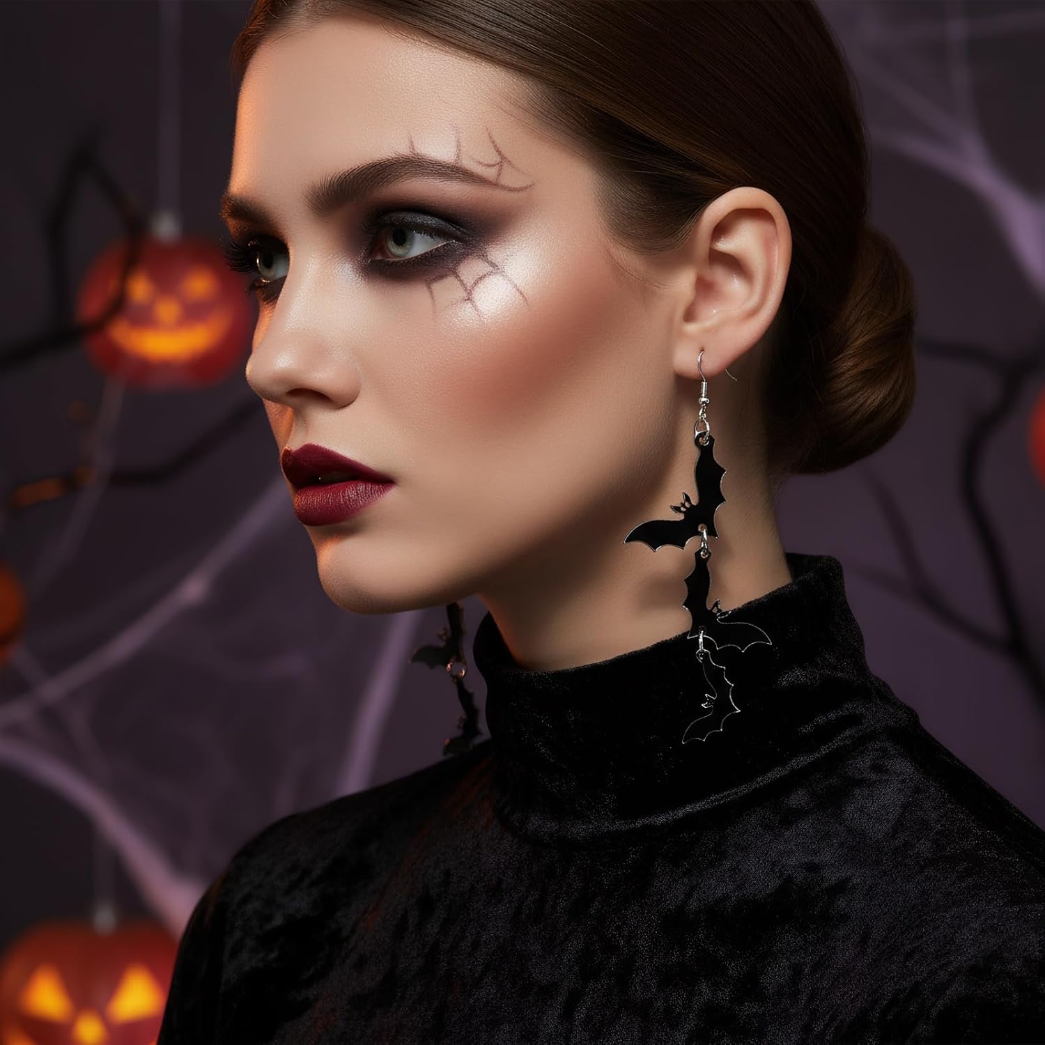 Halloween Earrings Set - 6 Styles Spooky Dangle Earrings for Women (Bat, Spider, Skull, Ghost, Pumpkin & Flame Designs) - Asymmetric Acrylic Gothic Costume Jewelry with Gift Box - Fun Trick or Treat Party Accessories - Image 2