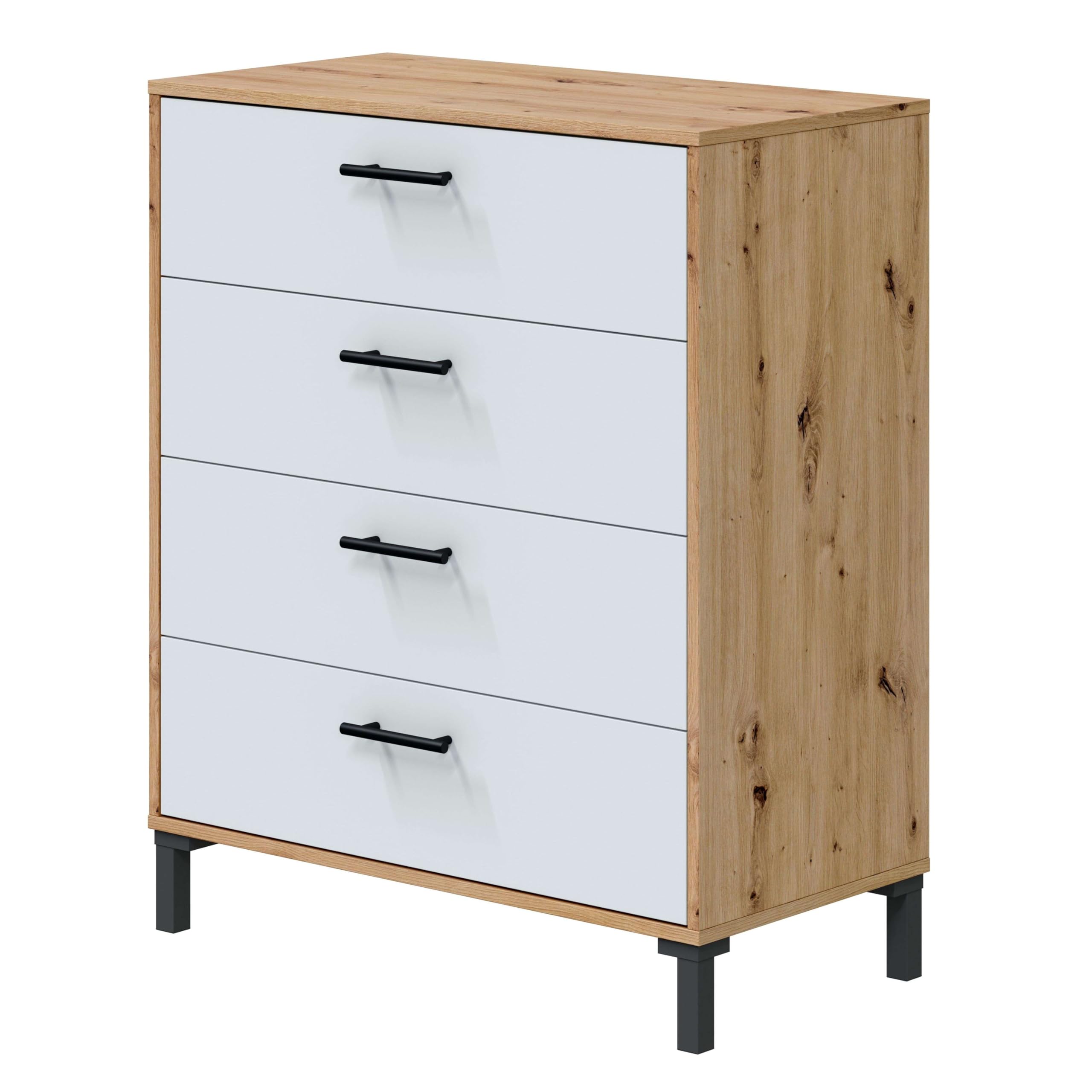 Miroytengo Cabecero + 2 Mesitas 3 Cajones Cabezal y Mesitas Moderno en Blanco Artik y Roble Nodi 240x101x33 cm