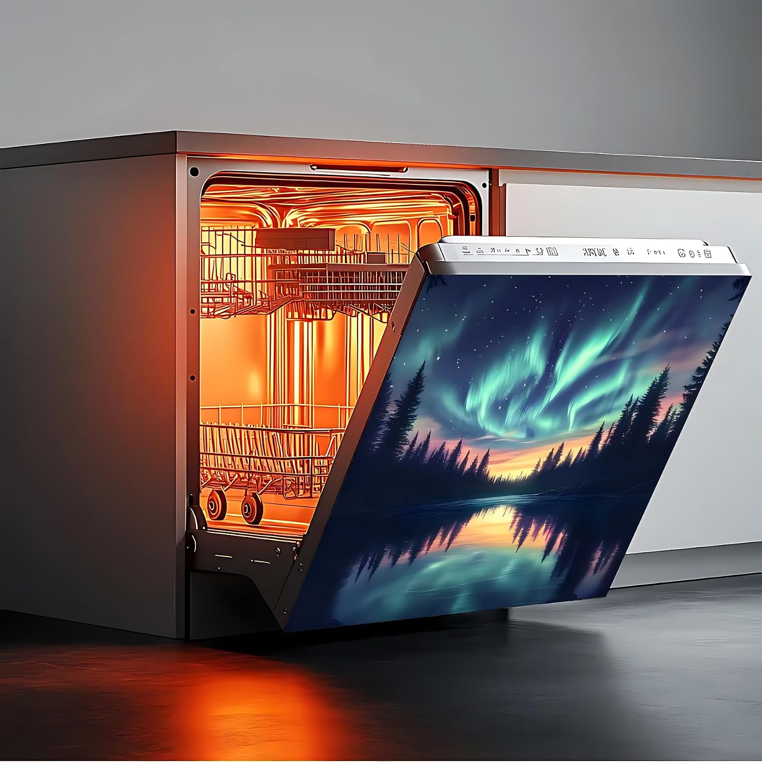 Aurora Dishwasher Magnet Cover Magnetic Sticker Decorative Refrigerator Wash Machine Magnet Cover Door Panels Home Cabinet Appliances Stickers for Wash Machine Dryer (Aurora, 23x26in)