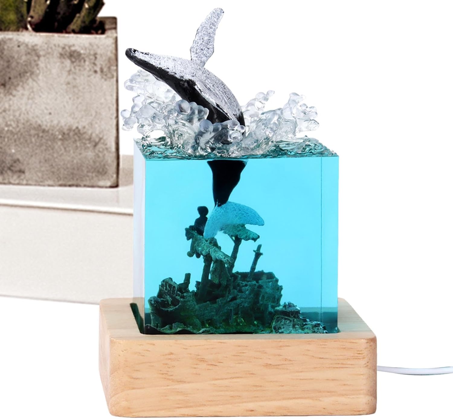 海の景観ナイトライト | 海の風景 樹脂テーブルランプ | USB充電深海ダイビングランプ リビングルーム、大学部屋、作業エリア、ベ