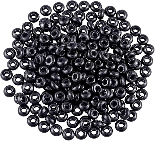SUNYIK Abalorios sueltos de ágata negra con agujero grande (0.197 in), cuentas europeas para pulseras y joyas, paquete de 20