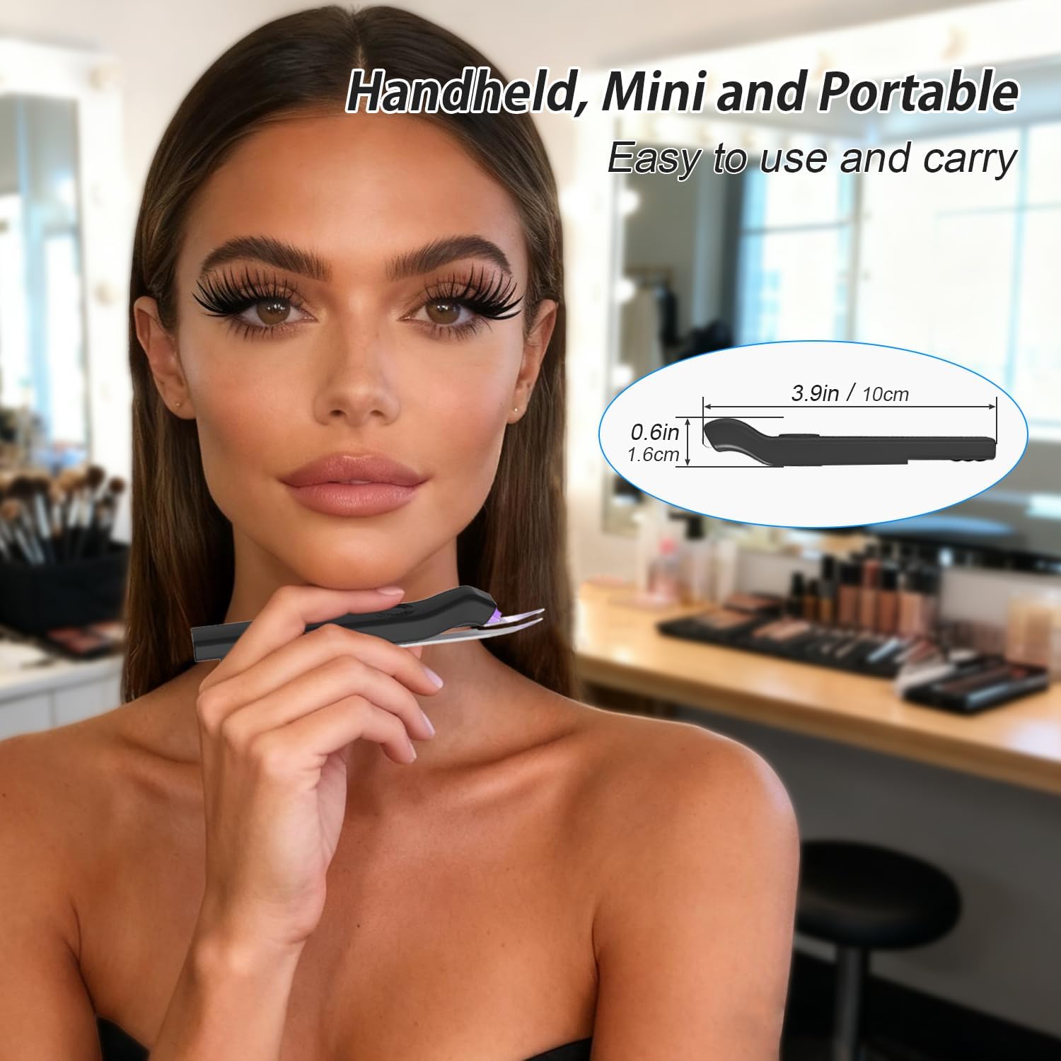 UV Lash Light for Eyelash Extensions Mini Uv Lash Tweezer Light Portable LED Flash Cure Lamp Handheld Waterproof 3S Curing Safe with UV-Protection Glasses, 10 Pairs Eye Patches, and 4PCS Tweezers
