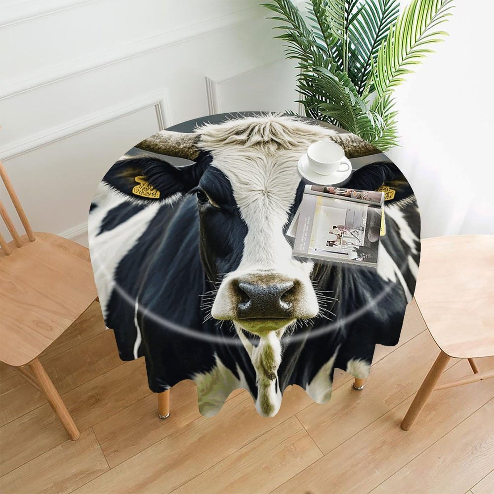 LZQPOEAS Cow-png Tablecloth Decorative Round Table Cloth Wrinkle Resistant Round Tablecloth Washable Circle Table Cover for Kitchen Dining Party Wedding Camping 60 Inch