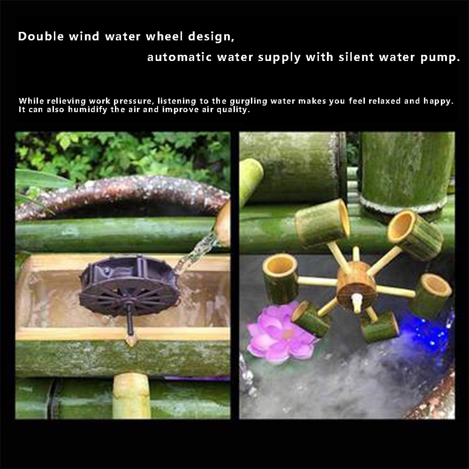 Amazon.co.jp: 水は庭のための機能、竹の噴水の装飾品、築山と噴水の竹