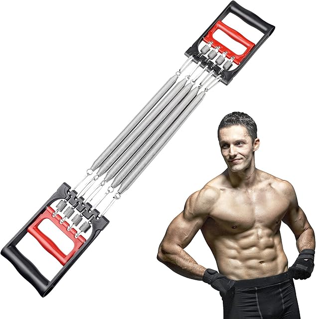DBREAKS Chest Expander Adjustable Fitness Expander, Chest Expander for Men & Women, with 5 Spring Muscle Trainer, Resistance Band with Removable Steel Springs for Chest, Arm and Strength Training