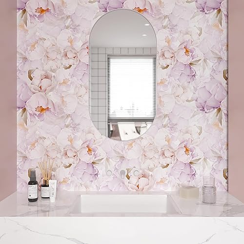 Miniatura 5 de VEELIKE Papel tapiz floral rosa lavanda para despegar y pegar, mural de pared floral de peonías grandes para habitación de niñas, guardería,