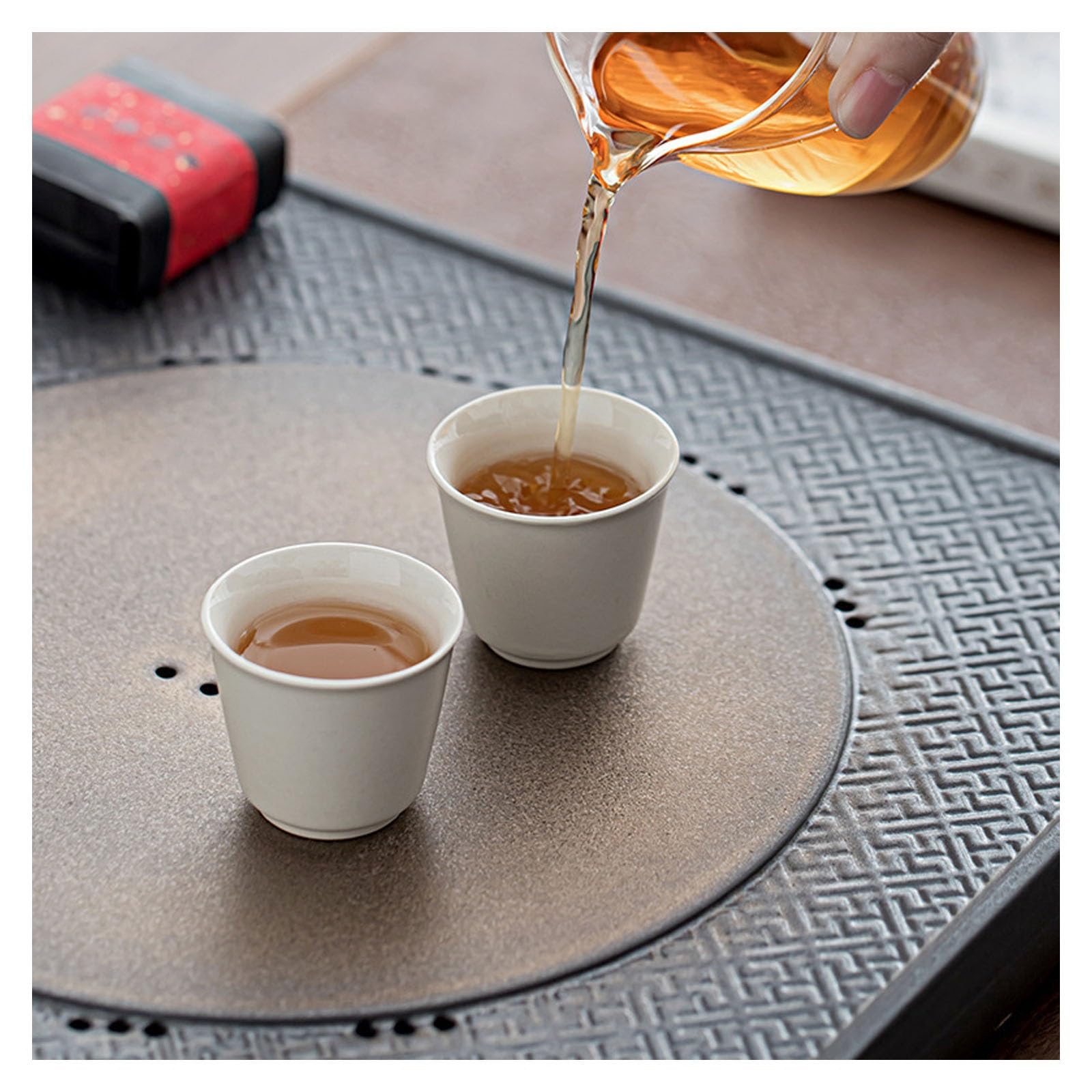 Bandeja de té de cerámica, resistente al calor con almacenamiento, bandeja de servicio de té chino antiguo de Kung Fu para decoración del hogar, oficina o bar