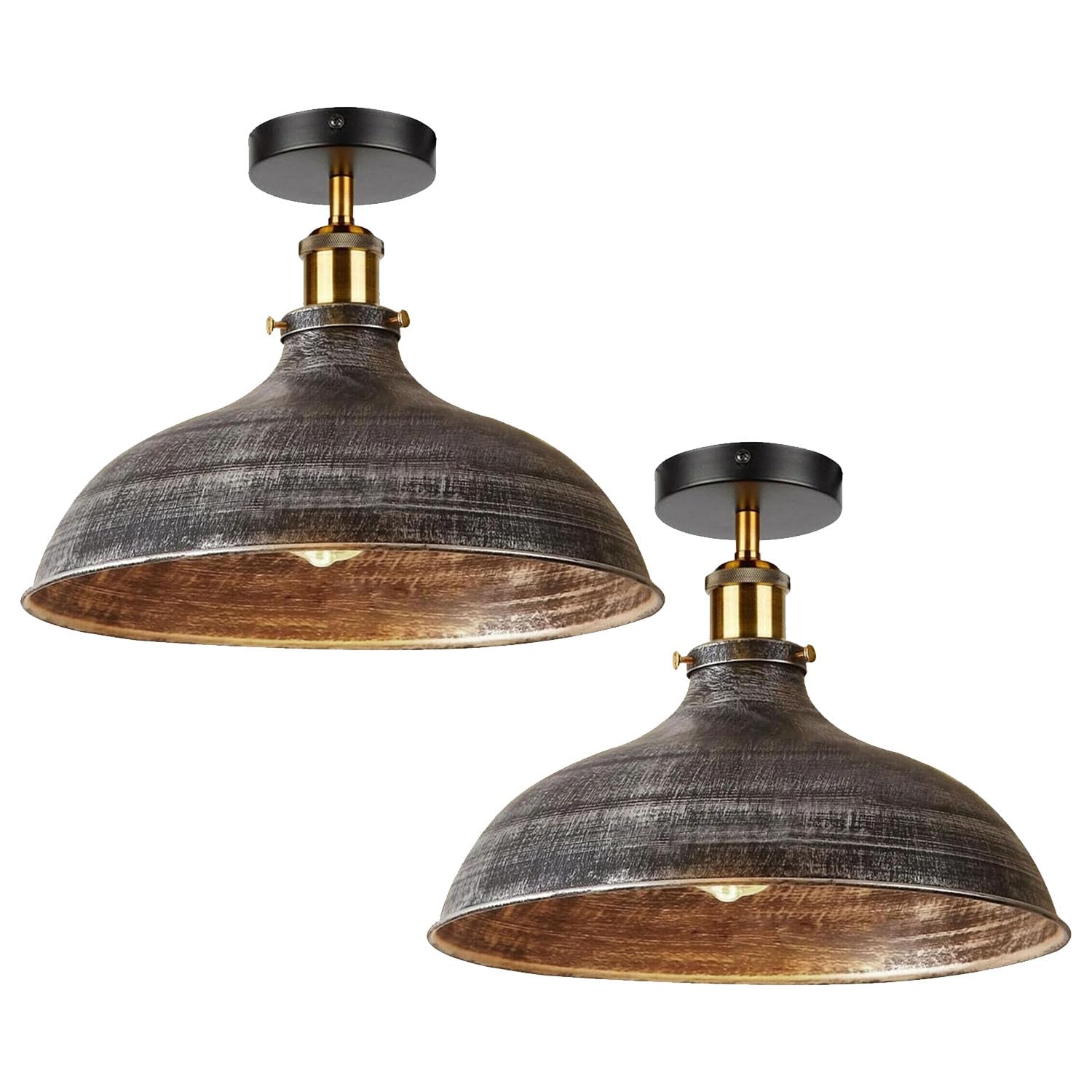 LEDSone 2 Pack Vintage Flush Mount Ceiling Light E27 Fixture Brushed Silver Shade — image 1