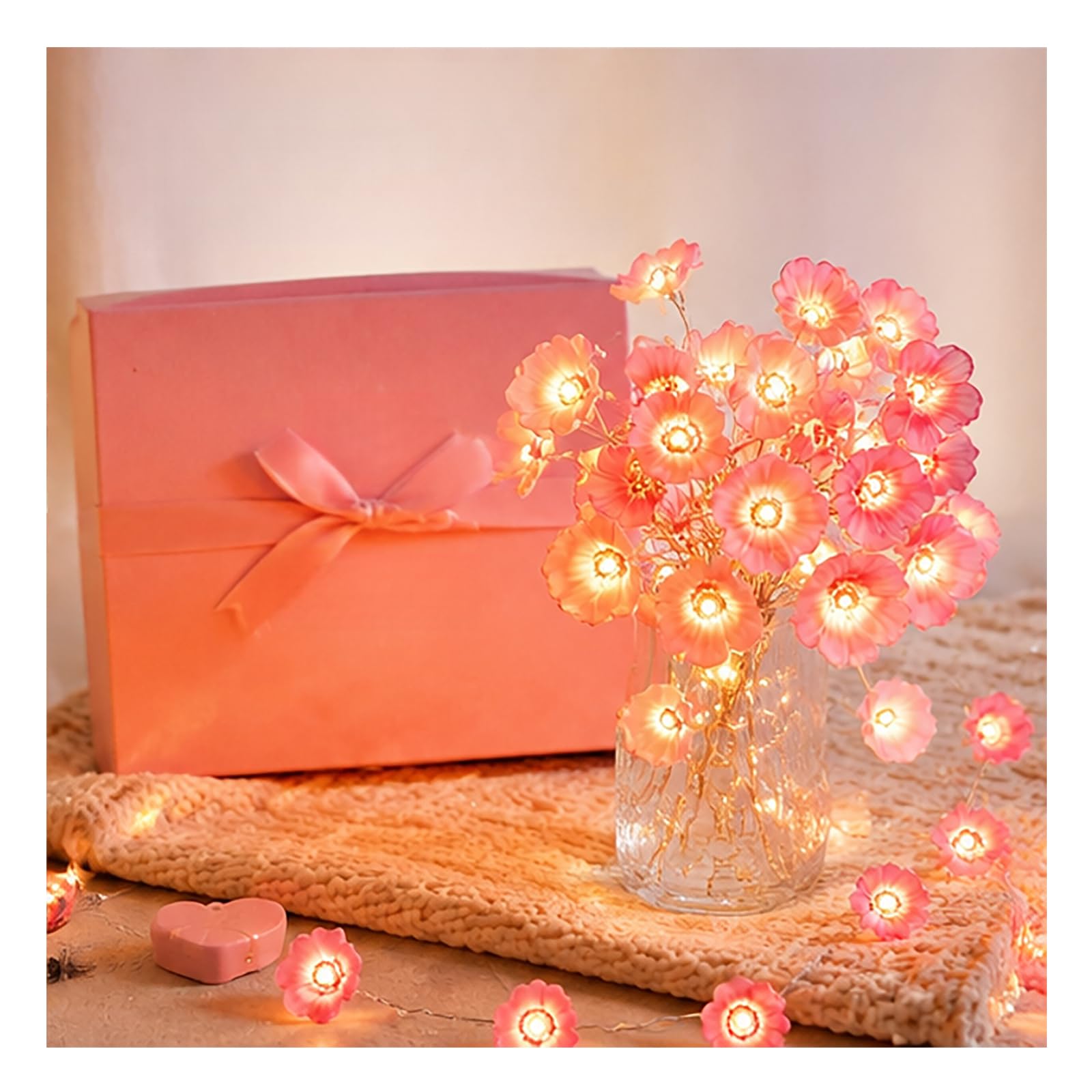 Pink Cherry Blossom Fairy Lights Battery Operated, 2 Metre 20 LED Indoor Flower String Lights, Battery Powered Floral Fairy Lights, Aesthetic Room Decor for Home Bedroom Accessories (B)