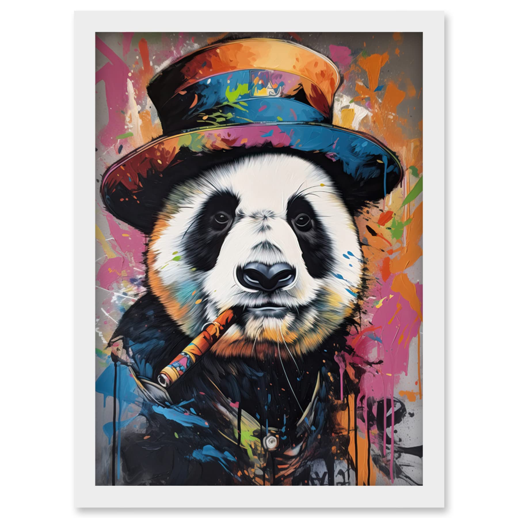 Artery8 Panda Bear with a Suit Low Top Hat and a Cigar Artwork Framed Wall Art Print A4