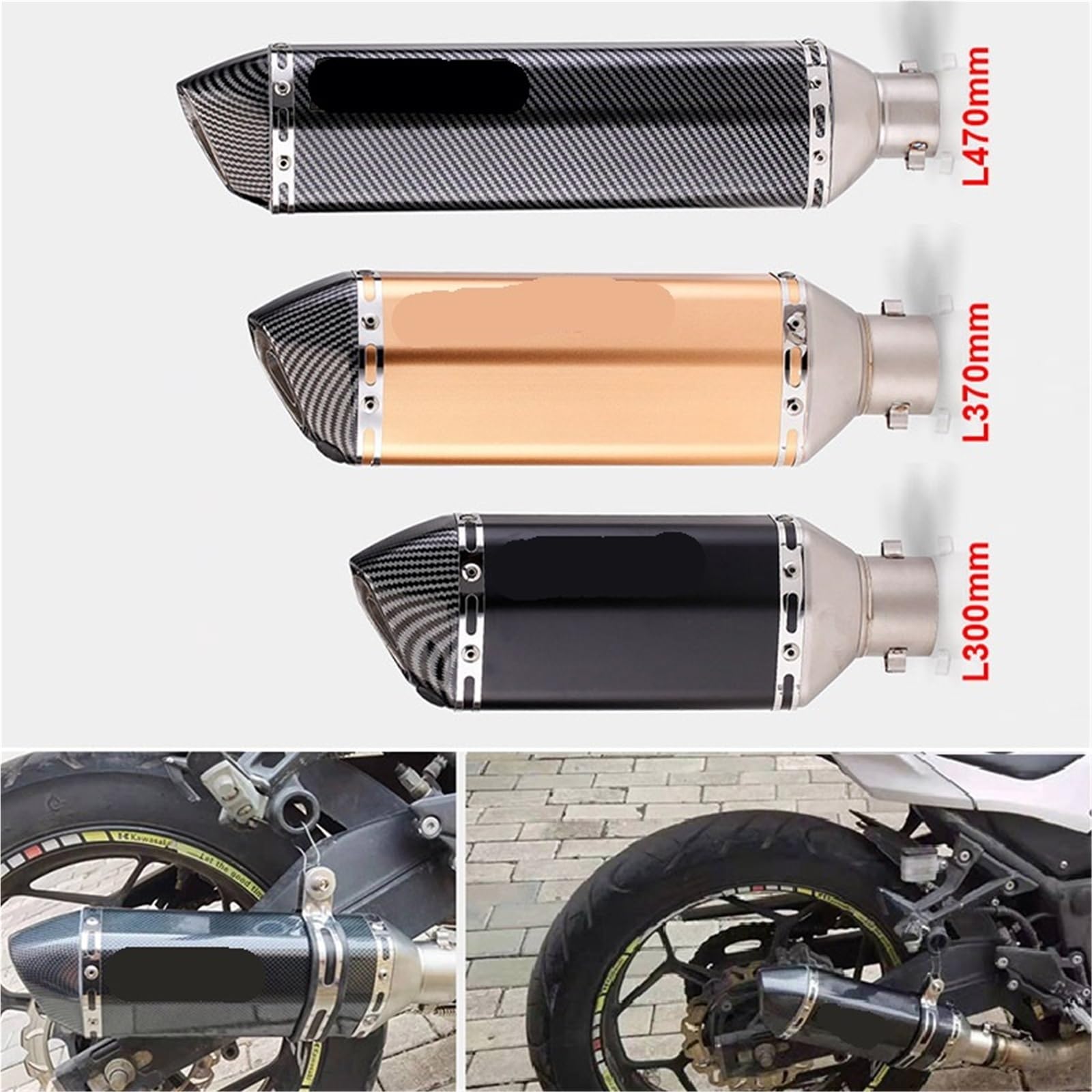 Uitlaat Trim Uniwersalny motocykl 51mm rura wydechowa tłumik z włókna węglowego db zabójca długość 300mm/370mm/470mm wielokolorowy(470mm yellow)