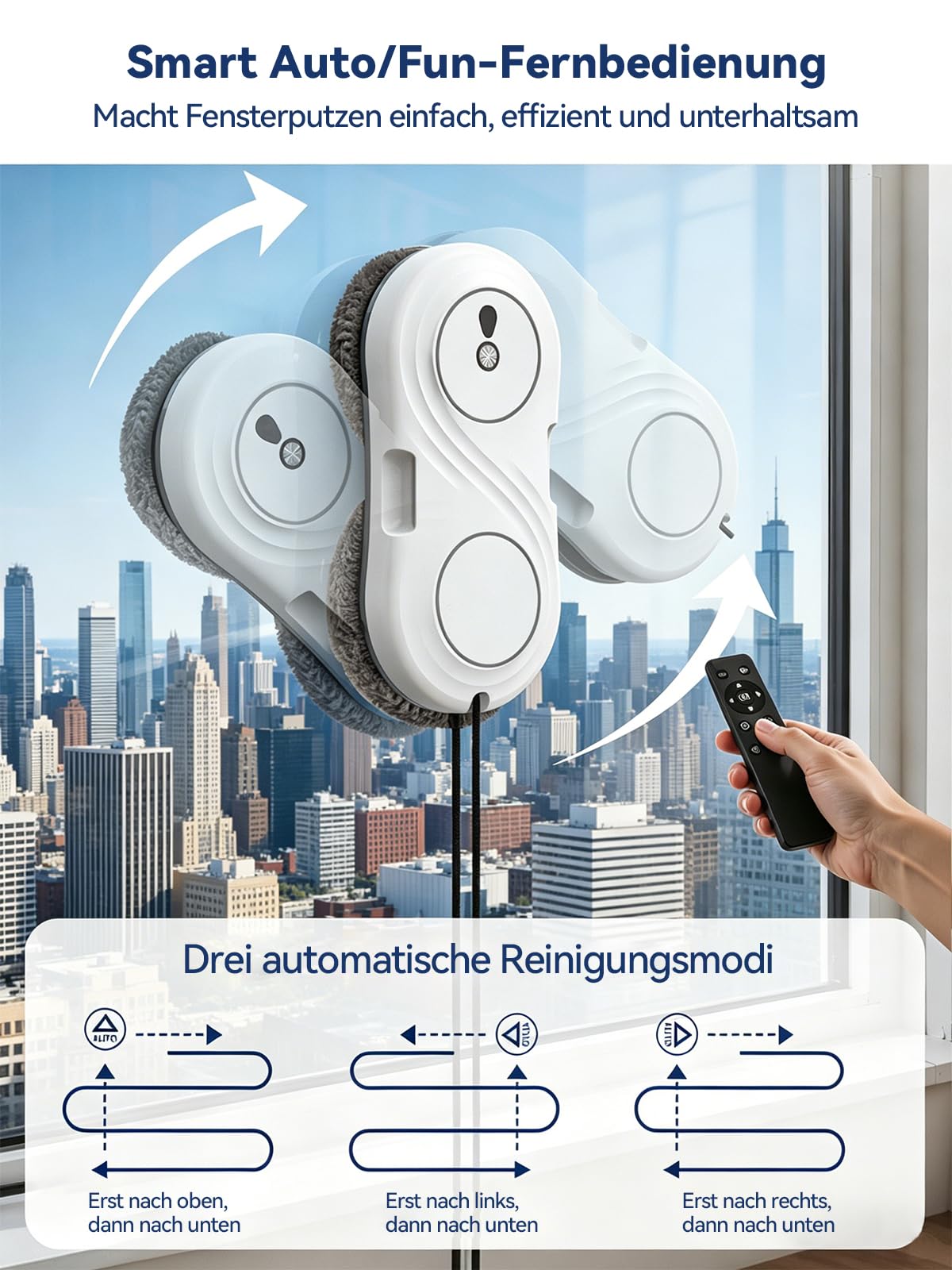 Keero Fensterputzroboter, 7000 Pa Saugkraft, Elektrischer Fensterreiniger Roboter mit Turbinenmotor, Doppelhelix-Reinigung, Ultradünn, Window Cleaning Robot, 10 Reinigungstücher, Modell WD12D