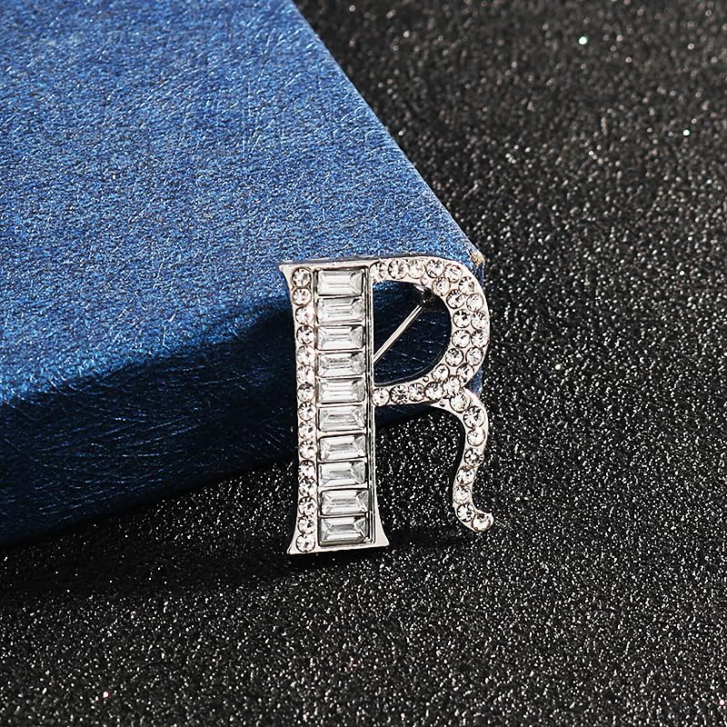 Image of A-Z 26 Letters Brooch Pins Silver Initial Rhinestone Brooches Crystal Alphabet Breastpin Pin Women Gifts Jewelry