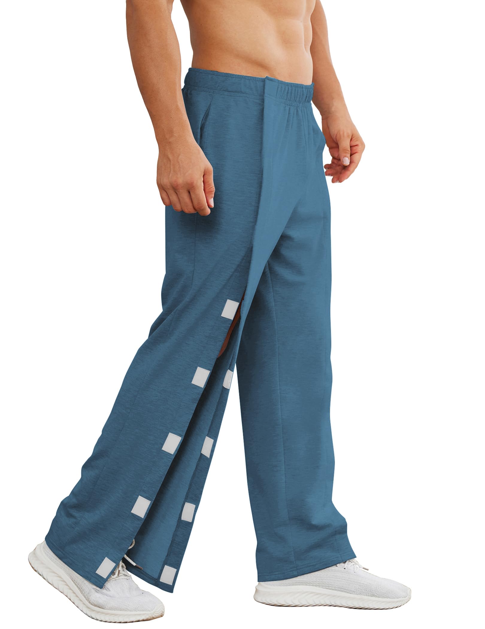 Deyeek Men's Tear Away Pants 2 Side Full Open Bottom Sweatpants Loose Fit Casual Adaptive Post Surgery Pants with Pockets