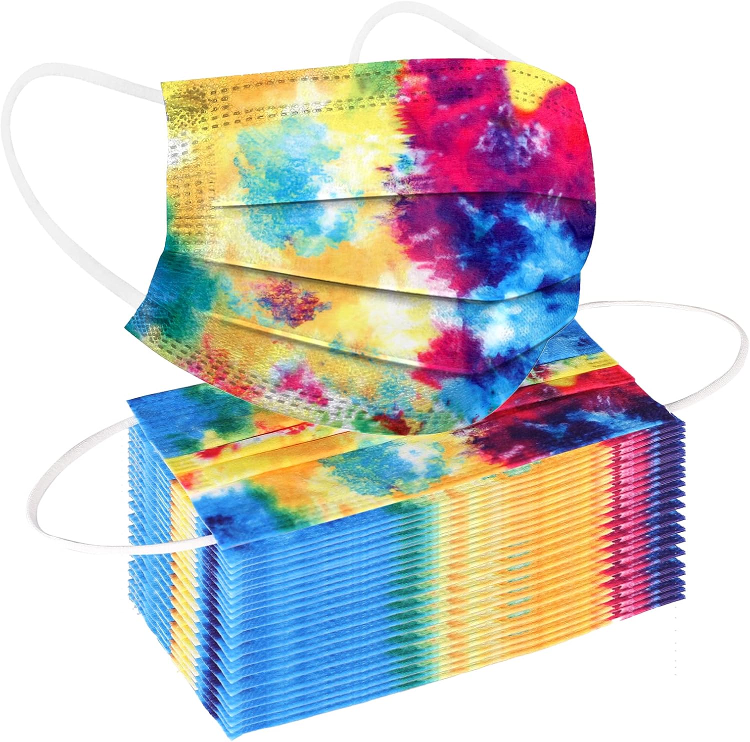 Face Masks - Disposable Face Masks of 50 Pack Disposable Mask-Colorful Women Design Tie Dye Face Mask (Tie Dye)