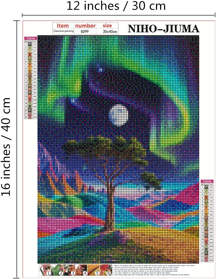 NIHO-JIUMA DIY Diamond Painting Kits Aurora, 12 Sets of Tools 5D Full Diamond Art Moon for Teenagers and Adult, Christmas Gifts (Individually Packaged, 12 Pack, 30x40cm)