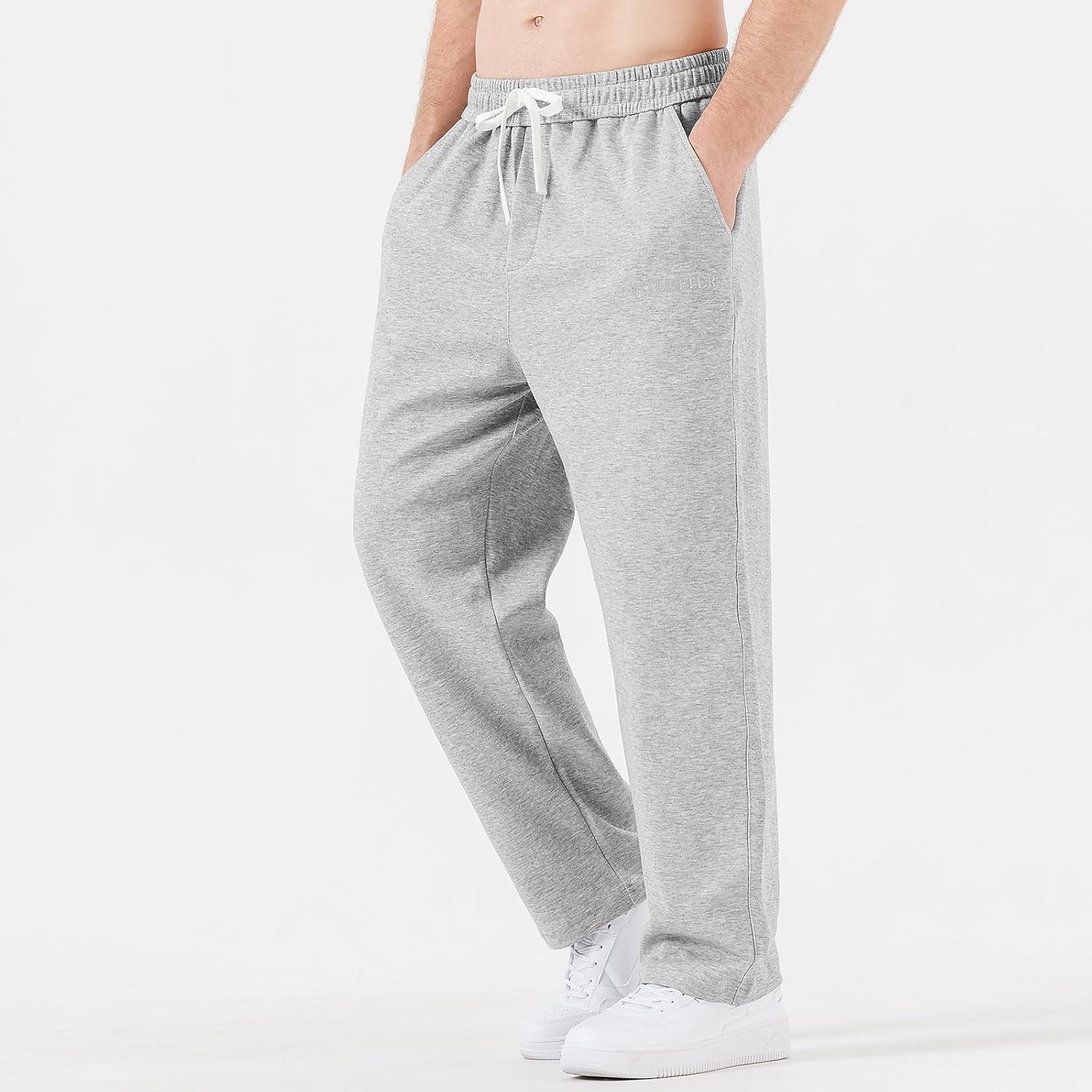 HHZ Men's Cotton Loose Fit Sweapants Baggy Yoga Gym Workout Pants with Pockets Open Bottom Sweatpants Straight Wide Leg - Image 5