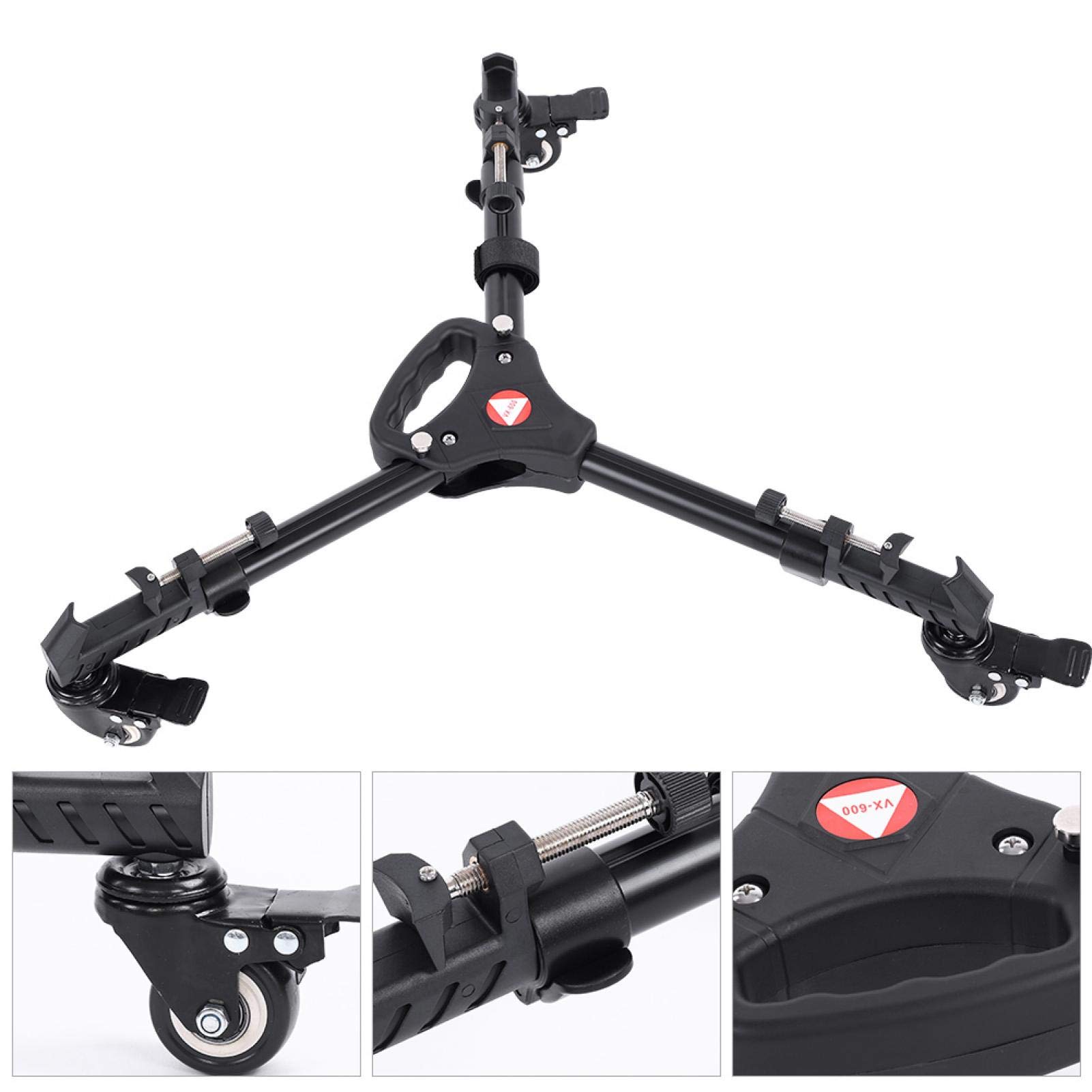 VX-600 Fotografía Trípode Dolly, 3 Trípode Plegable Ruedas Dolly Soportes de Pierna Ajustables Soportes Compatibles para Cámaras, Videocámaras Y Equipos de Iluminación