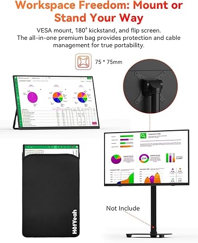 Vista 6 de Monitor portátil inalámbrico alimentado por batería, compatible con AirPlay Miracast, monitor IPS de 15.6" 1080P USB-C HDMI, pantalla externa