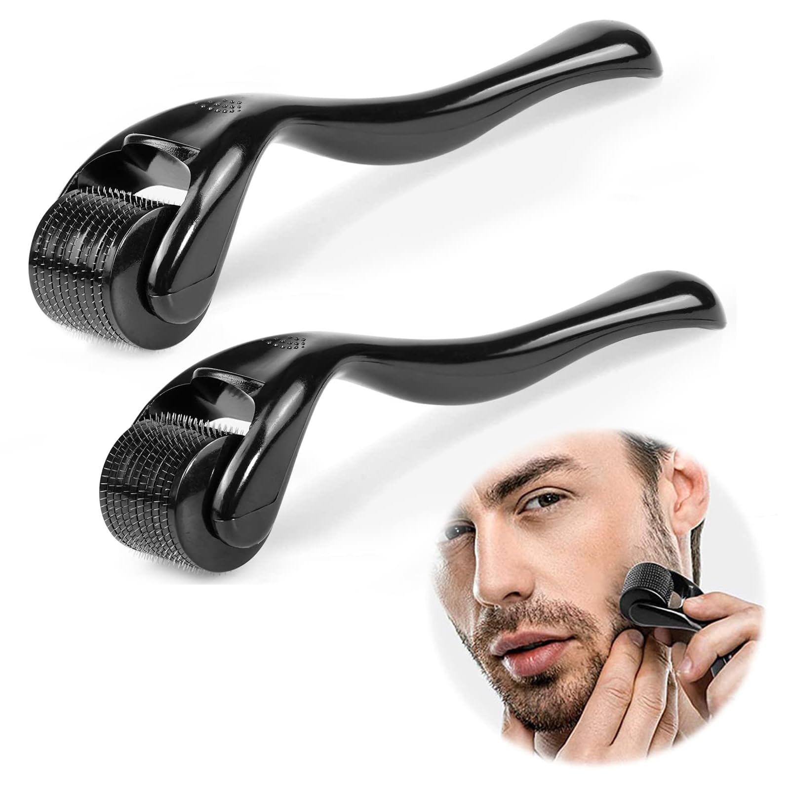 Kabwea 2 piezas dermaroller HDermaroller, el crecimiento de la barba, la barba rodillo microneedle rodillo con 540 agujas microneedles,0,5 mm con 1,0 mm, para la piel y el cuidado del cabello cara