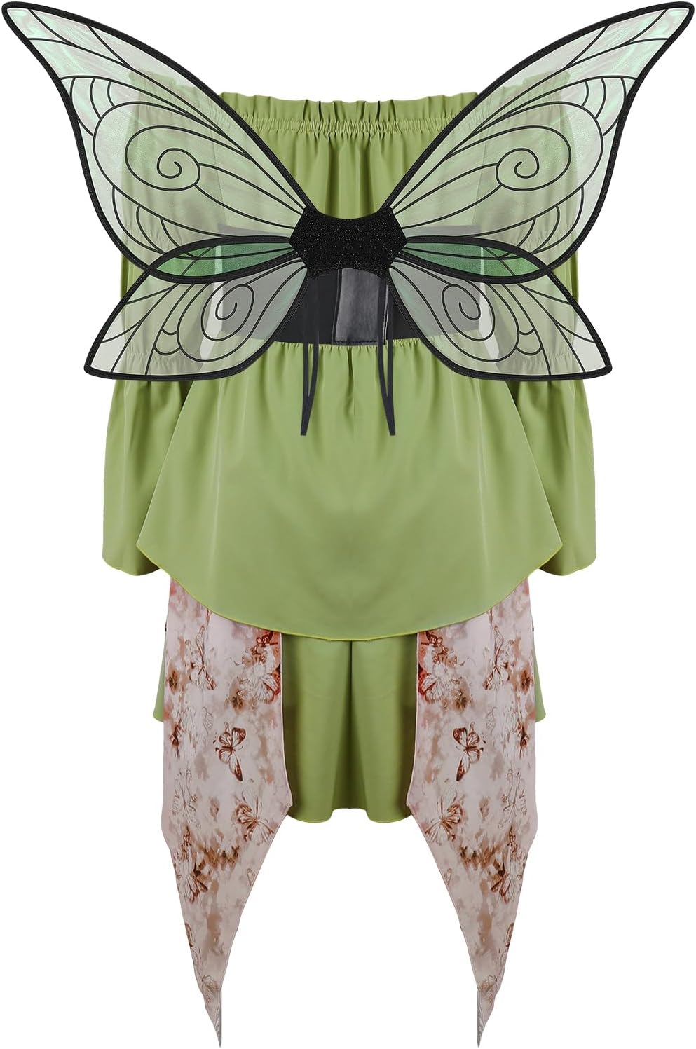 5 Pcs Women Fairy Costumes Set Off Shoulder Renaissance Short Dress with Leaf Crown Elf Ear Wings Corset Green - Image 7