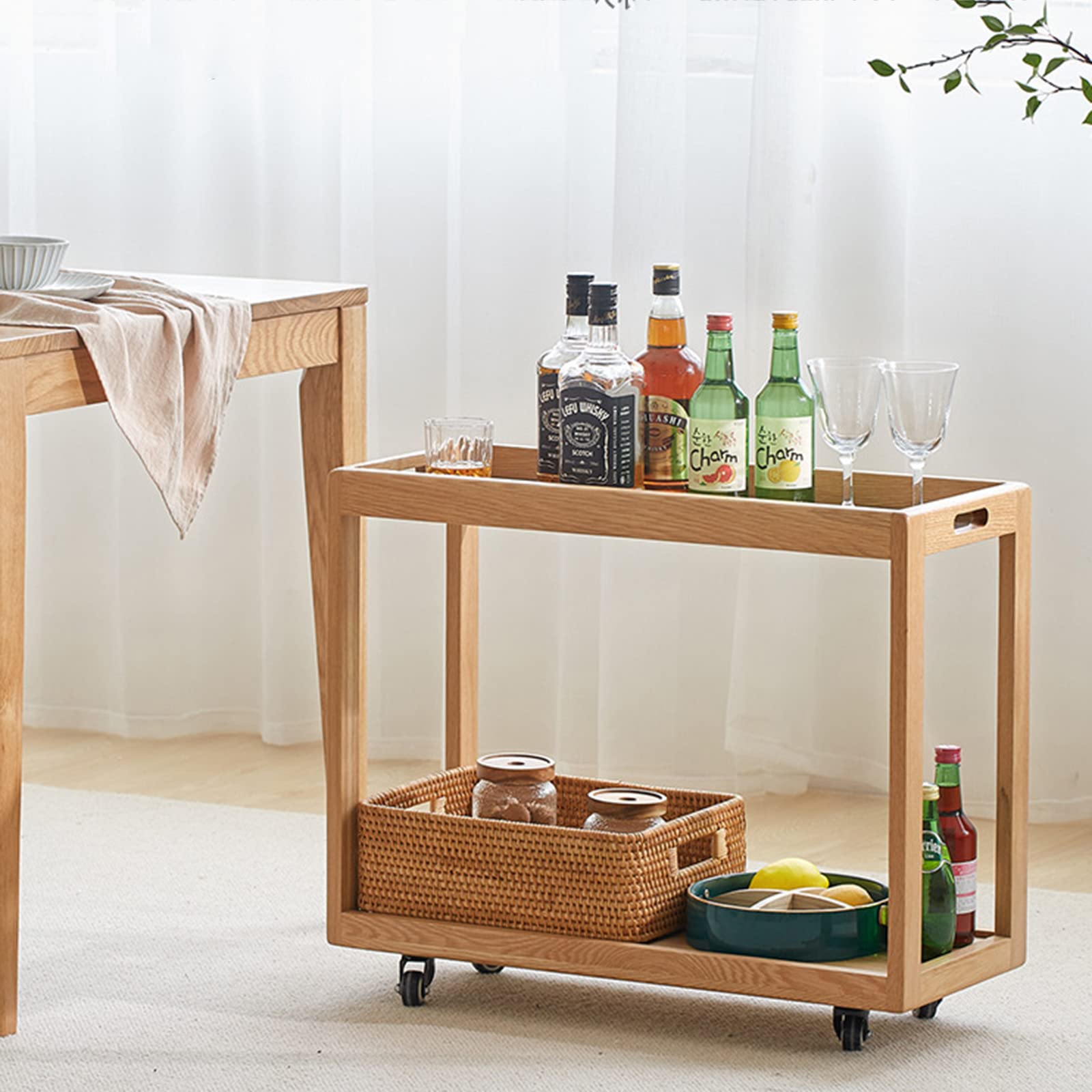 Amazon｜キャスター付きサイドテーブル 2段 木製コーヒーサイド