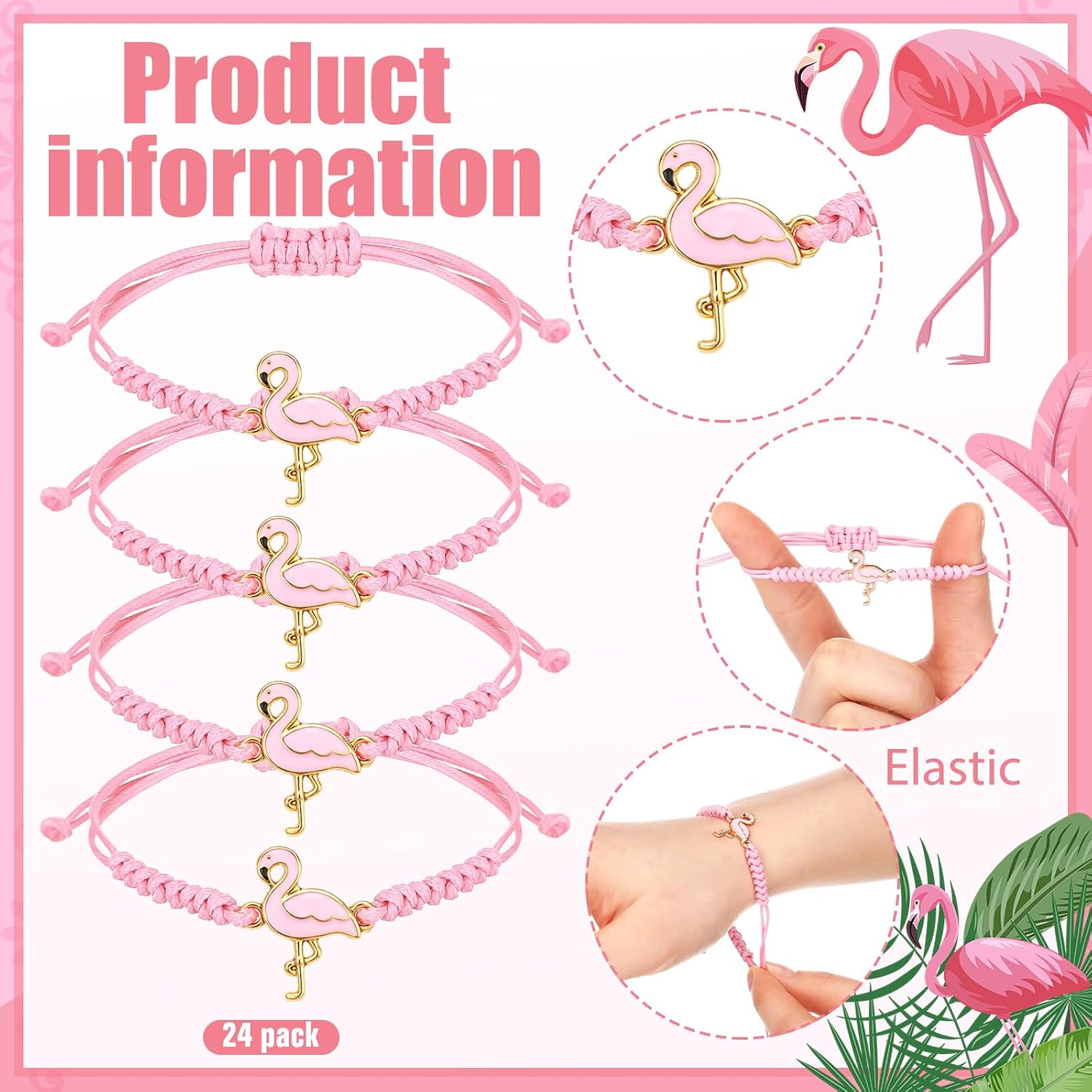 24 Pcs Flamingo Friendship Bracelets Gift Bulk Pink String Braided Bracelets for Women Summer Tropical Hawaii Party Favors
