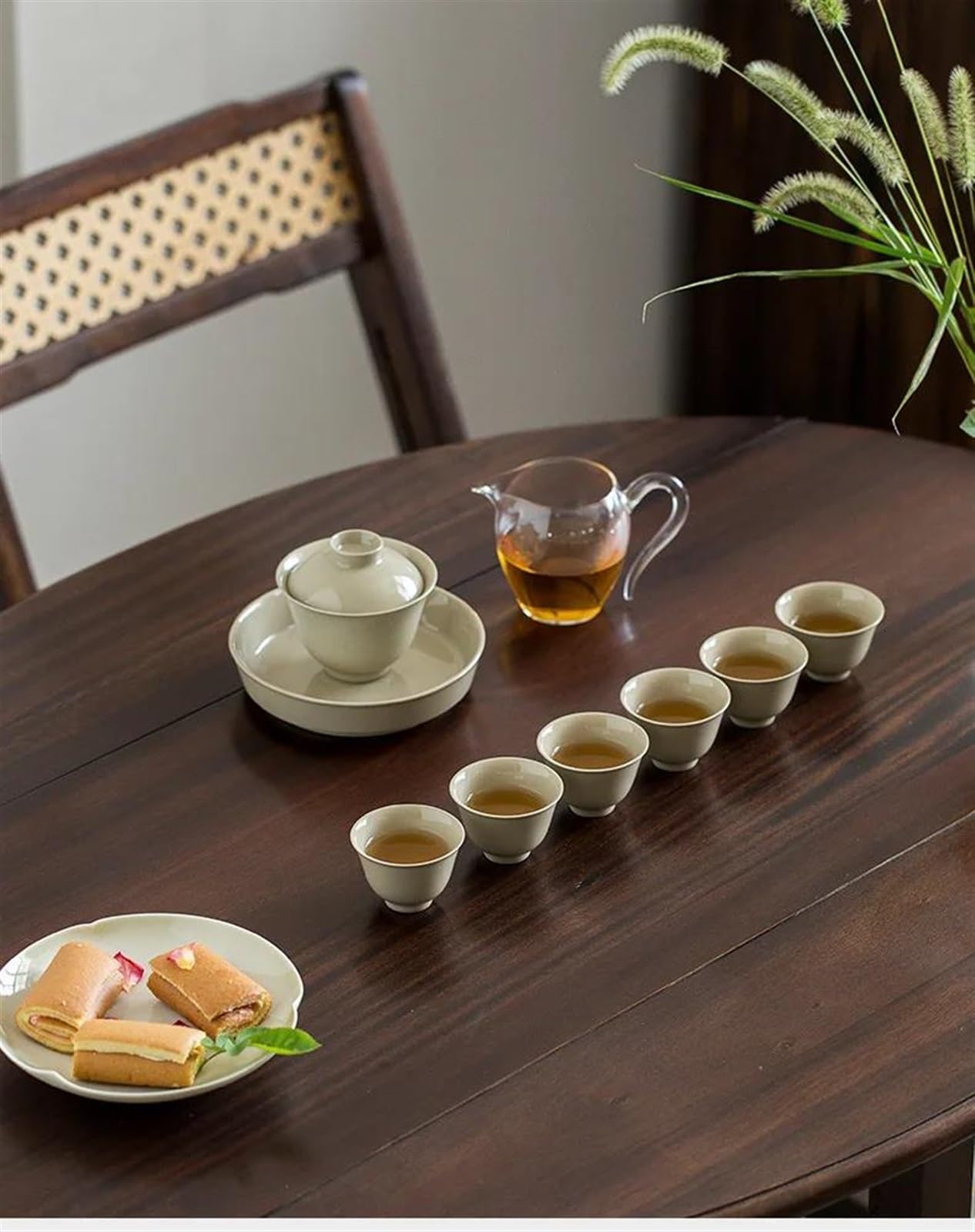 Teesets Pflanzenasche Keramik Teeset Handgefertigte Handgriff-Teeschale Teetasse Teezeremonie Individuelles Kungfu Teeset Geburtstags-Reise-Teeset Teekanne