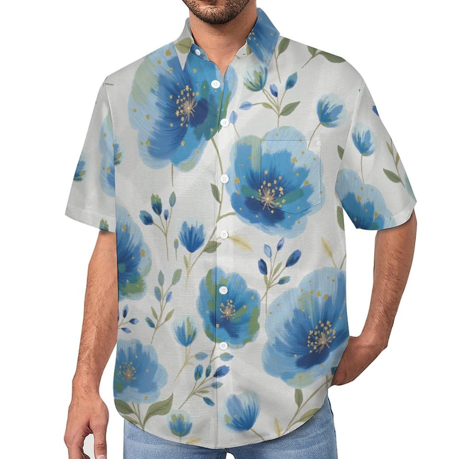 Funky Camicia Hawaiana Uomo, Manica Corta Design Aloha Camicie con Bottoni, Estiva Camicie a Fiori Ad Acquerello Casual Stampa Spiaggia Estate Arte Dipinta A Mano Camicia