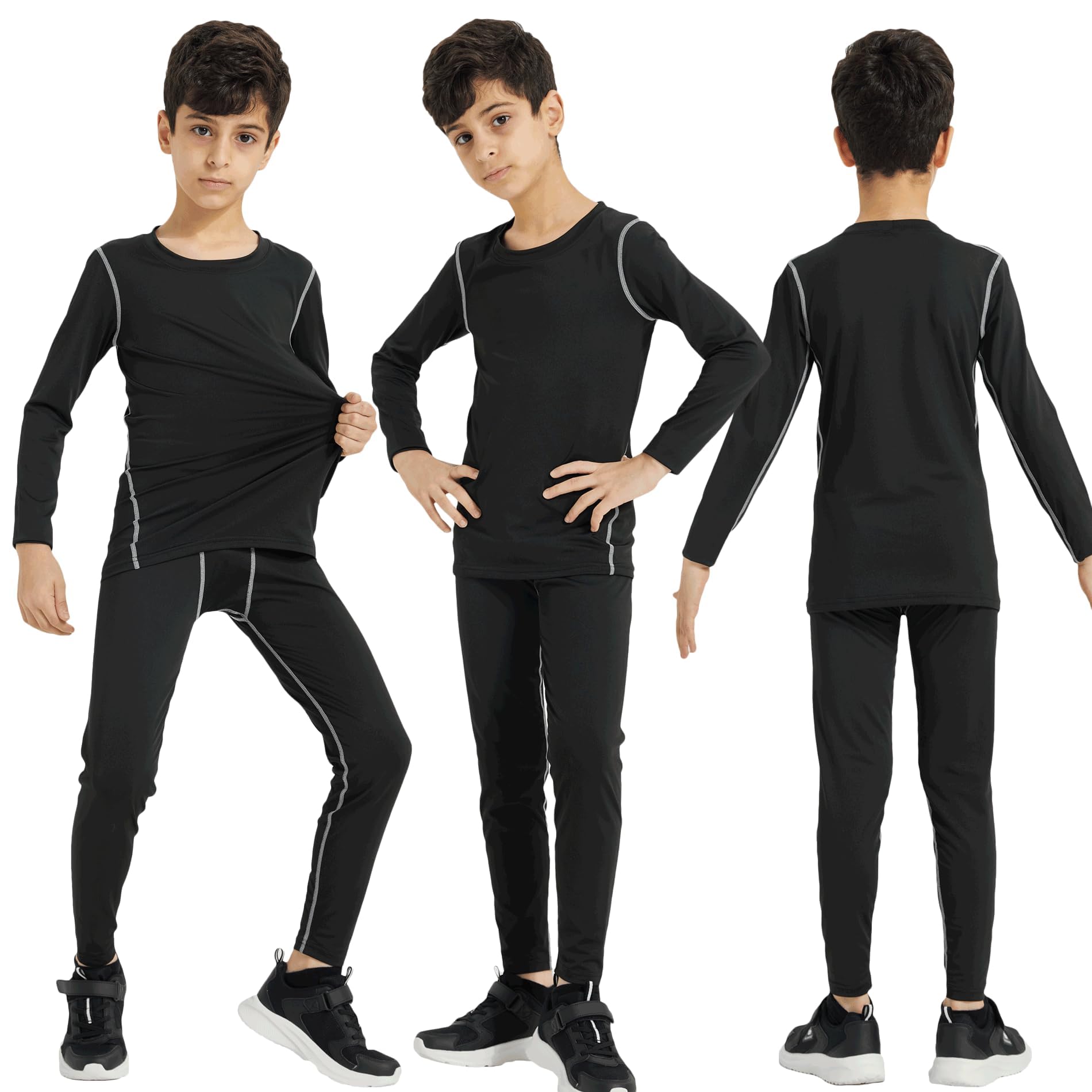 LANBAOSI Ensemble de sous-vêtement Thermique pour Garçon et Fille à Séchage Rapide Tee Shirt Manche Longue&Leggings Set