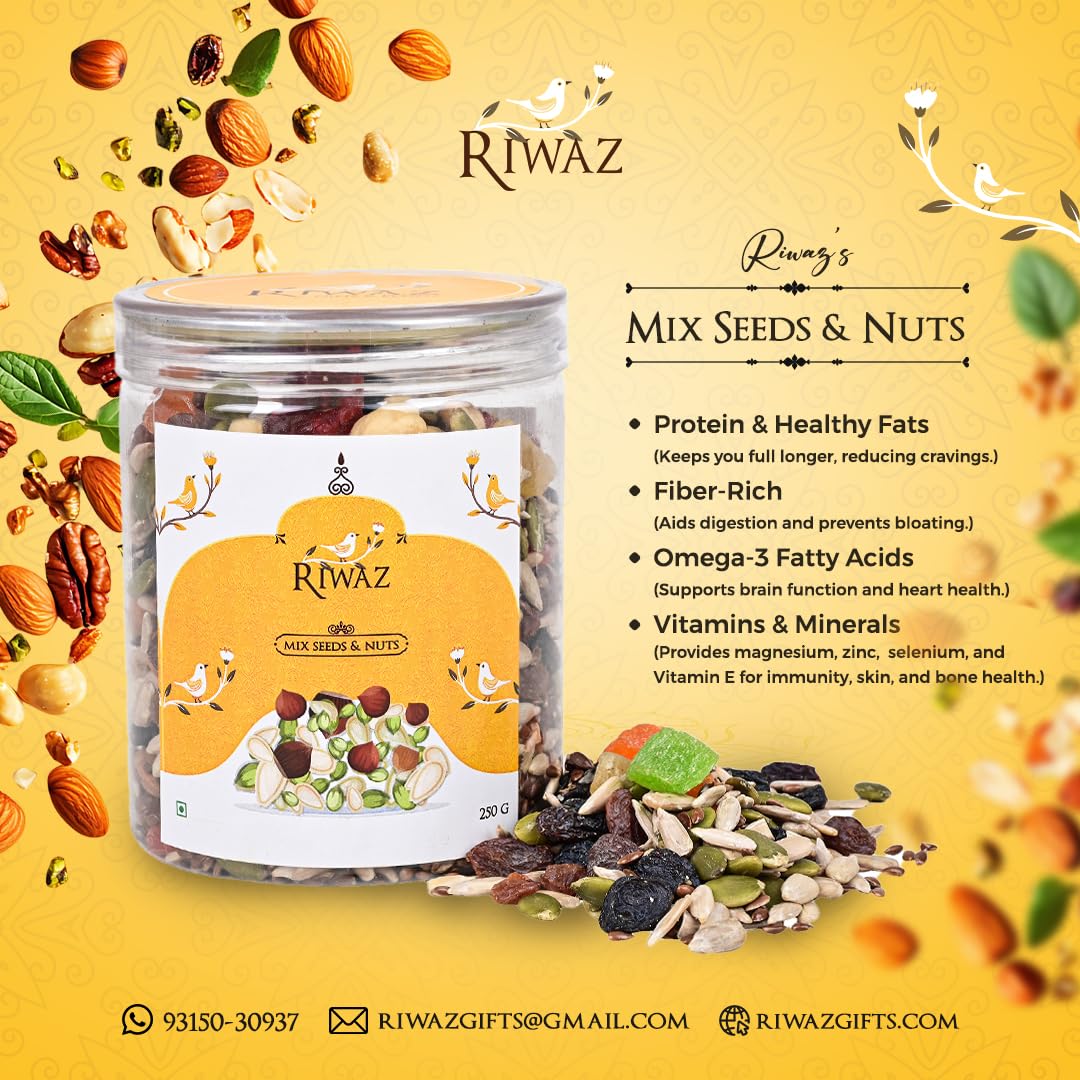 Riwaz Premium Dry Fruits Combo Pack | 500 Grams, Includes Cashews (250g) and Mixed Seeds (250g) | Packed for Versatile Use in Salads, Smoothies, Snacking, and Baking, Freshly Packed for Quality 2