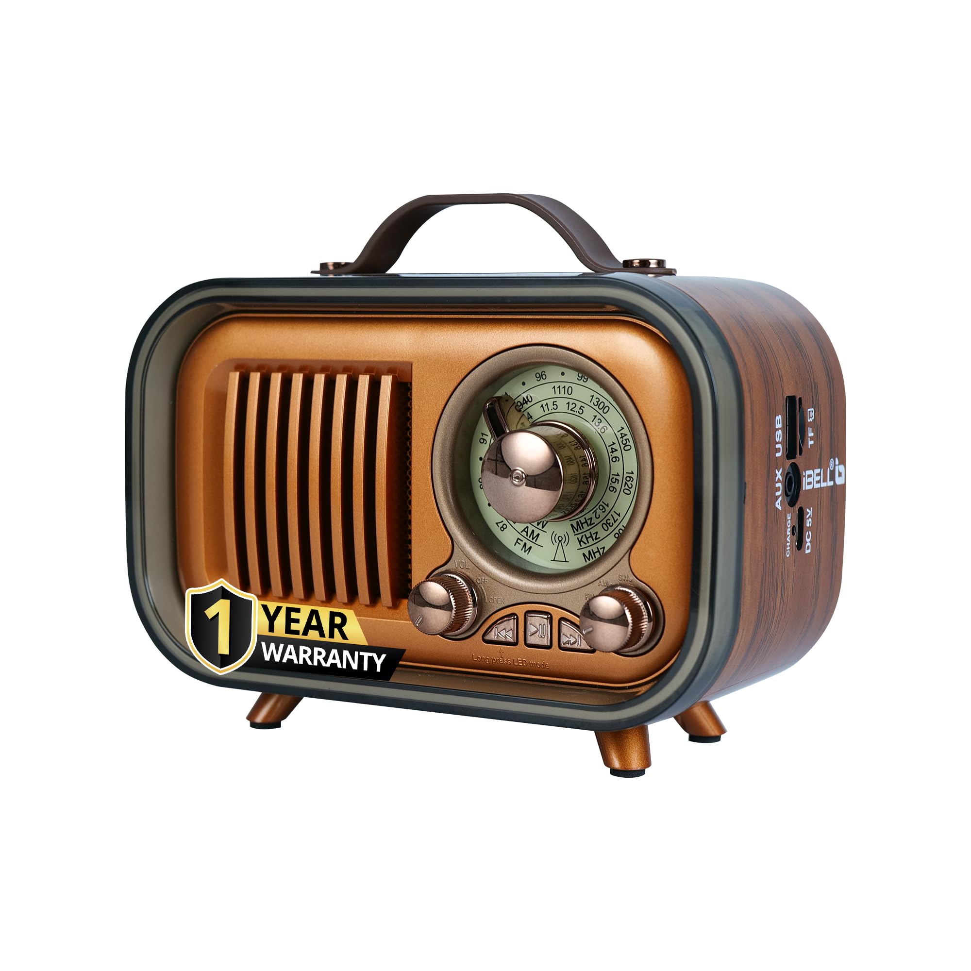 IBELL Rhythm 750 Retro Bluetooth Speaker with 3 Band AM/FM/SW Radio, AUX Input, USB & TF Card Slot, Telescopic Antenna, Dynamic Light, Portable Wireless Music System, DC 5V Power (Wood Finish)-image-29