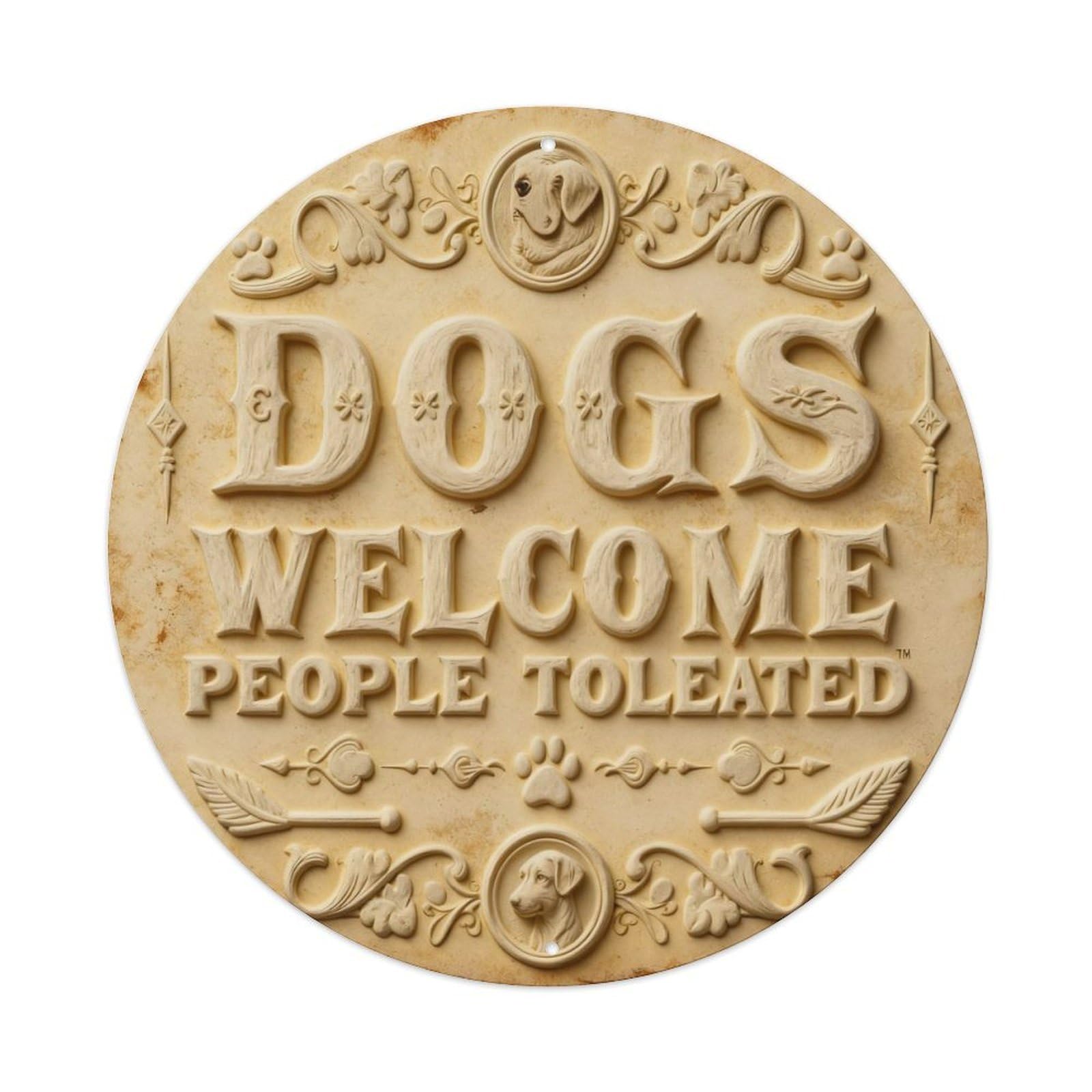 Zlatcbu Vintage Dogs Welcome People Toileted Metal Tin Sign Retro Wall Art Poster, Decor For Home Living Room Bar Cafe Garage, 8X8 Inch