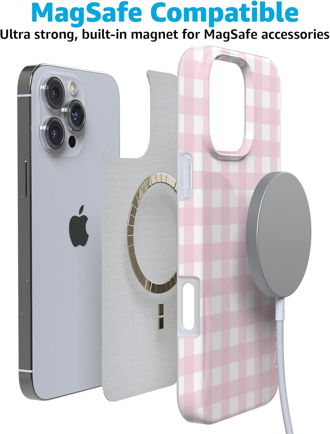 Casely iPhone 16 Pro Case | Pink Plaid | Sunday Best | Compatible with MagSafe | Classic Ultra Slim Design