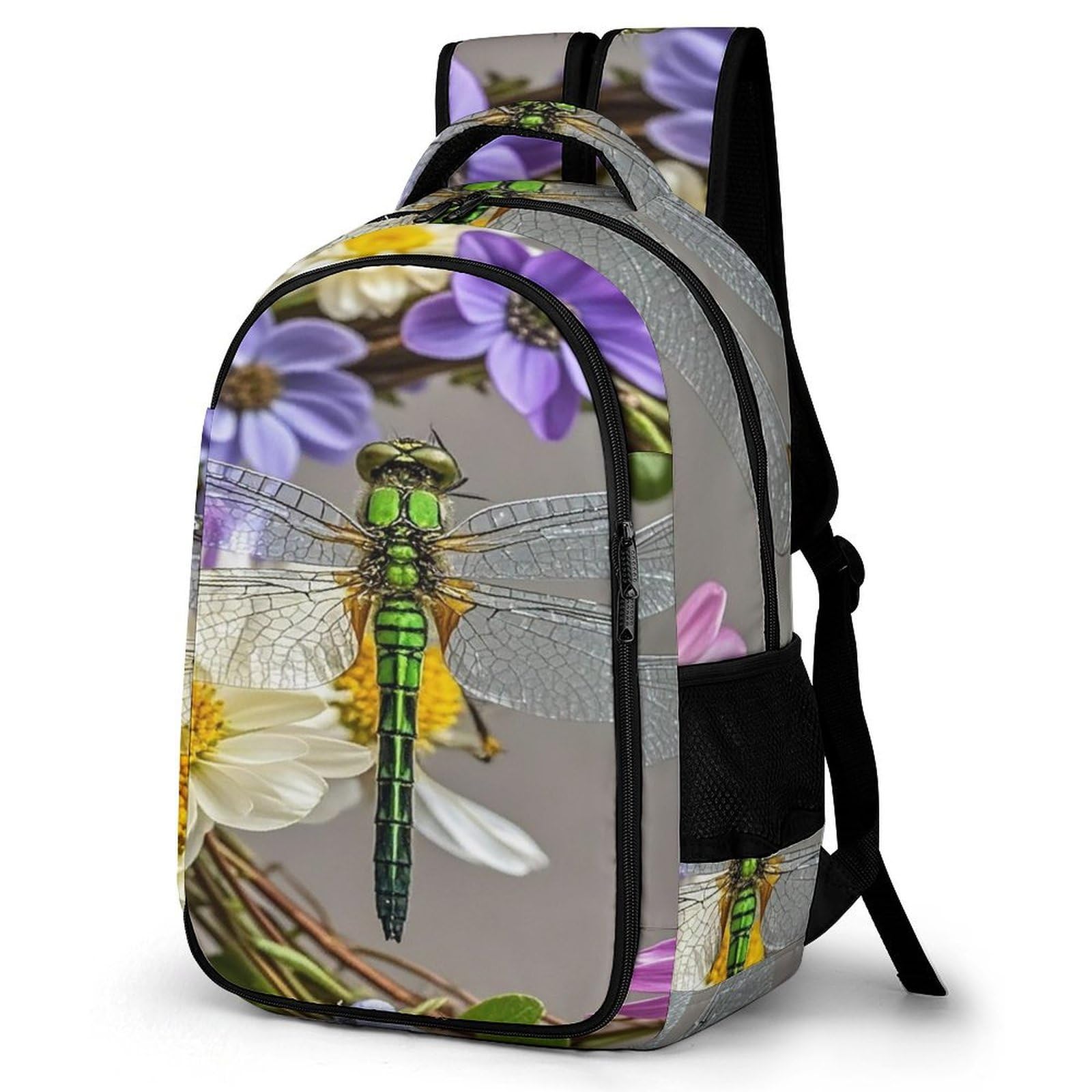 Mochila de viaje con compartimento para portátil y estampado de libélula resistente 8