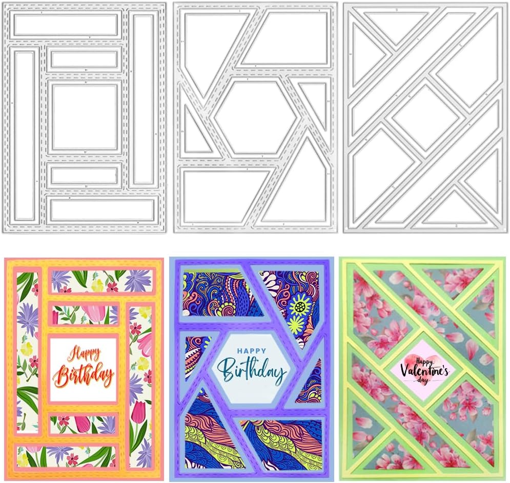 AFUNTA 3 PCS Rectangular Die Cuts for Card Making, Frame Scrapbook Metal Cutting Dies Embossing Tools for Card Making Supplies, Paper Album Decor