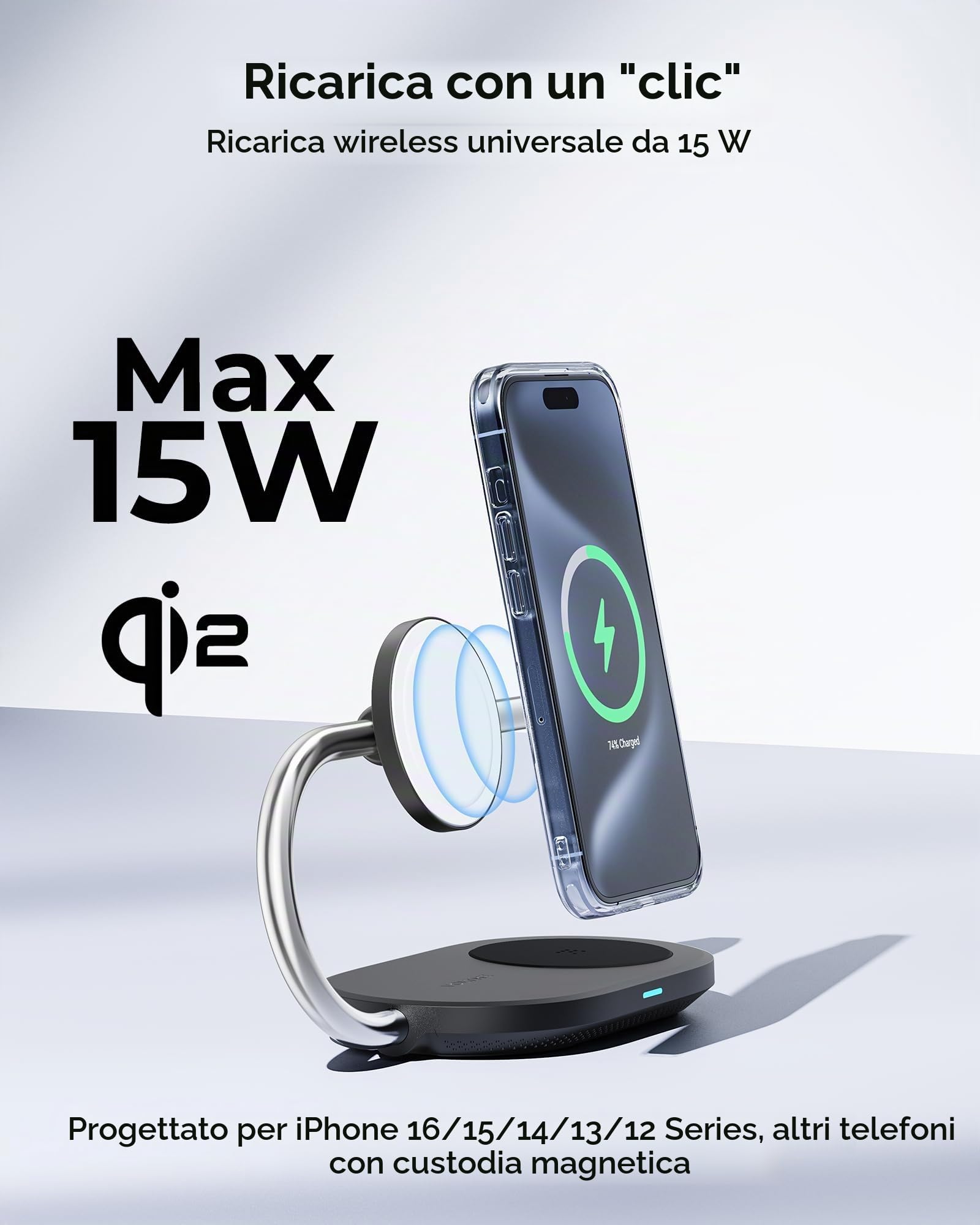 VOLTME 3 in 1 Stazione di ricarica wireless magnetica USB-C a ricarica rapida, stazione di ricarica multifunzione compatibile con induzione, caricabatterie rapido per iwatch ultra, airpods e iphone 16
