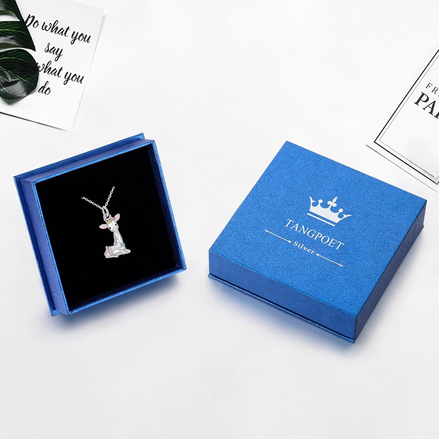 TANGPOET Giraffe Necklace Gifts for Women Mom Daughter 925 Sterling Silver Personalized Picture Jewelry Gifts for Giraffes Lover Birthday Mothers Day - Image 6